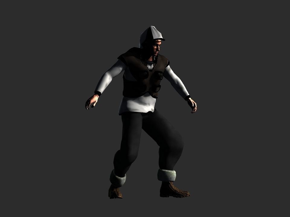 Fur vest tribal snow hunter Low-poly 3D model_12