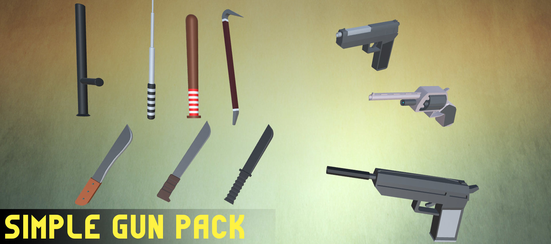 Simple Gun Pack Low-poly 3D model_5