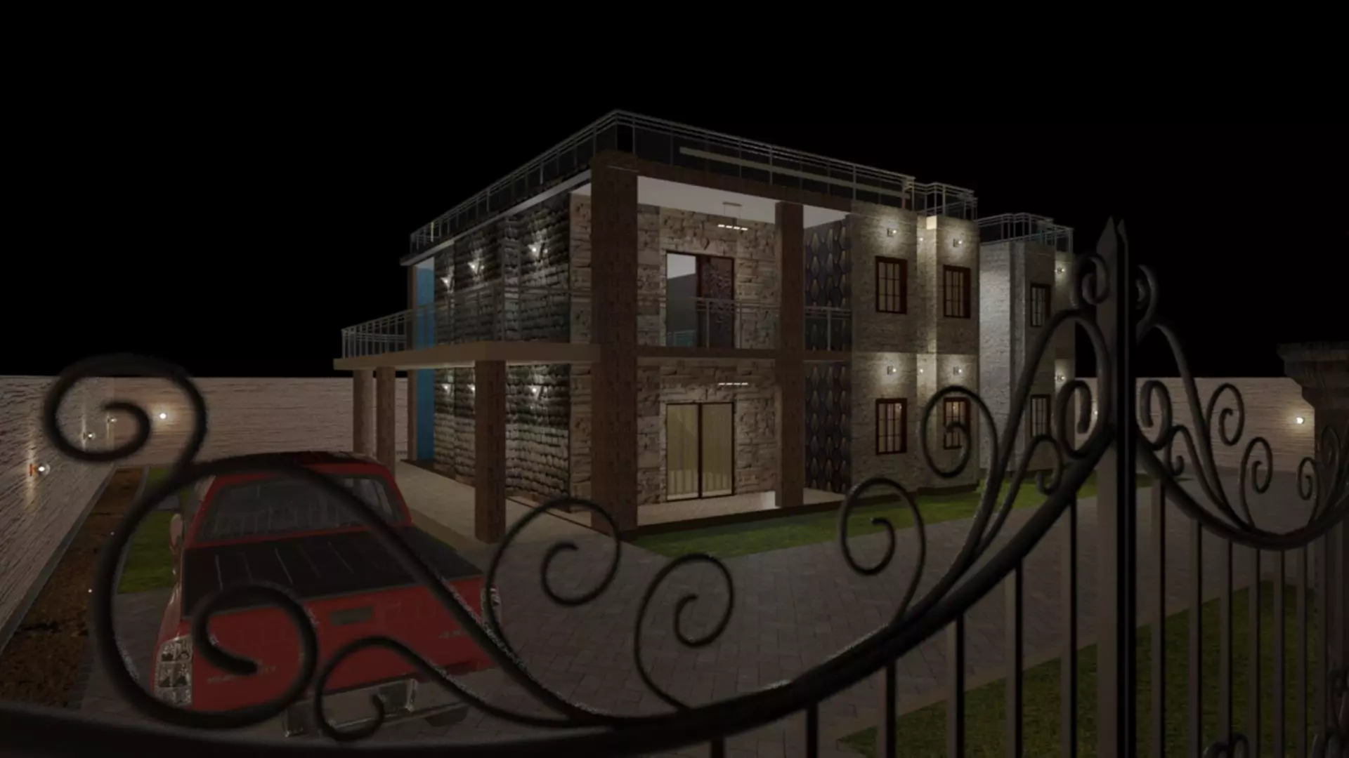 3D-Model Resident house at night Free 3D model