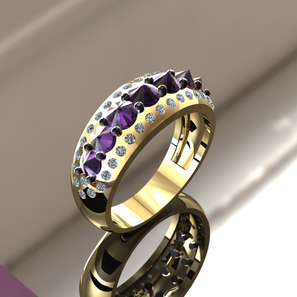 Ring with reverse gems 3D print model_3
