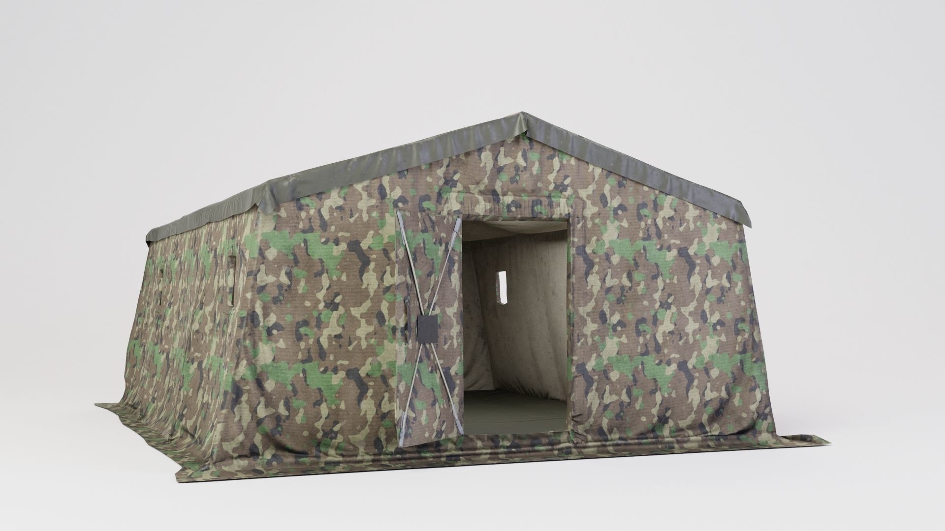 Army tent 3 color options Low-poly 3D model_9