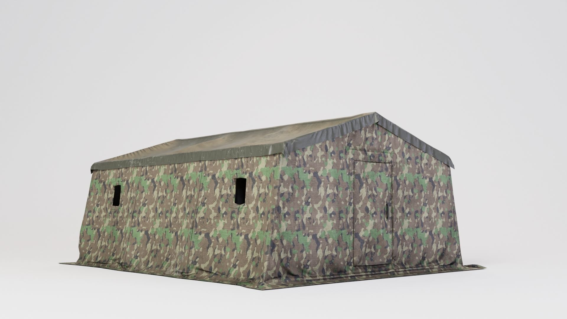 Army tent 3 color options Low-poly 3D model_3