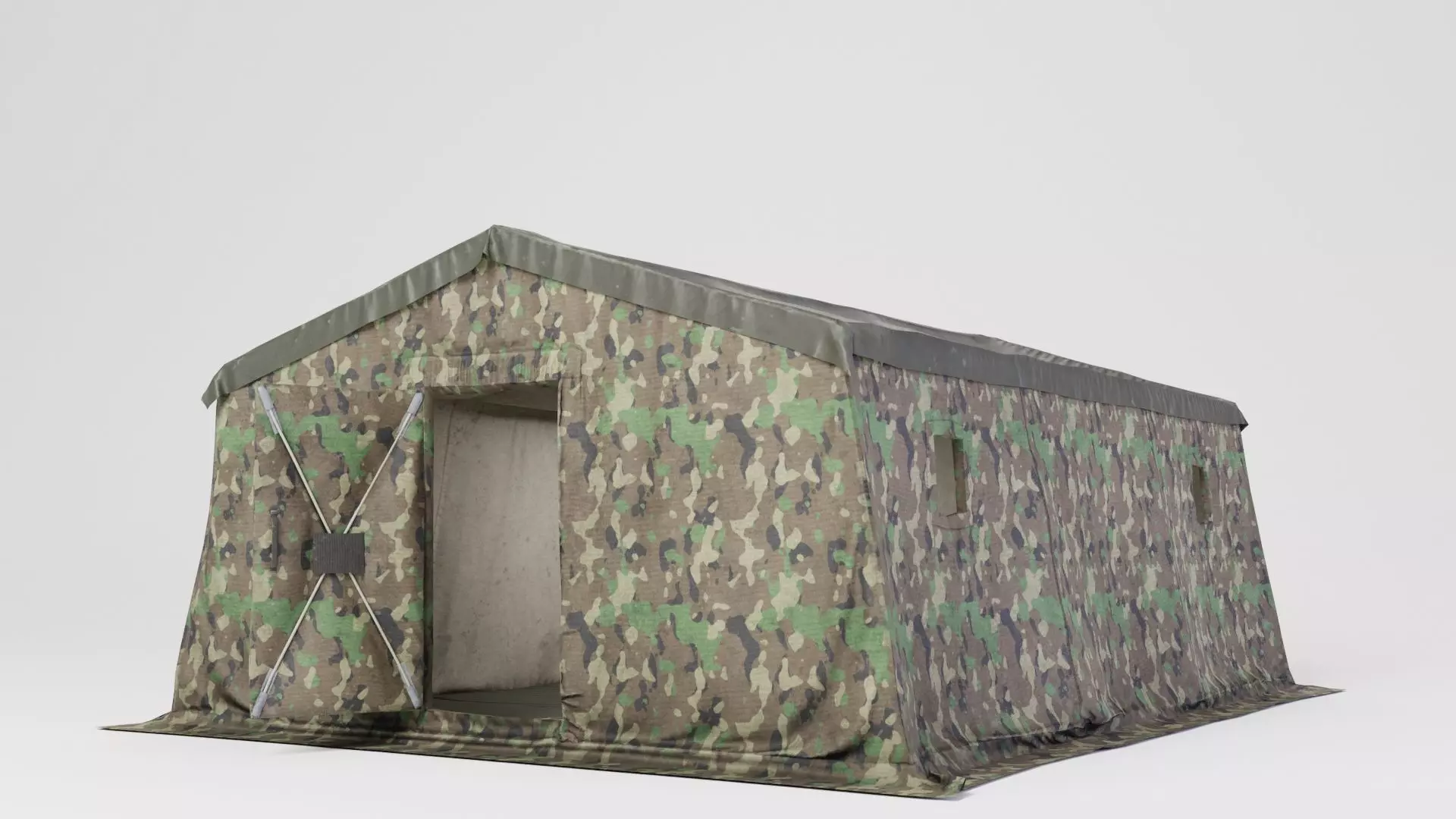 Army tent 3 color options Low-poly 3D model_0