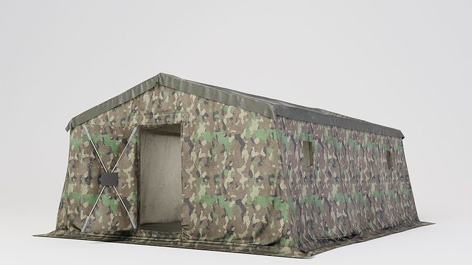 Army tent 3 color options Low-poly 3D model