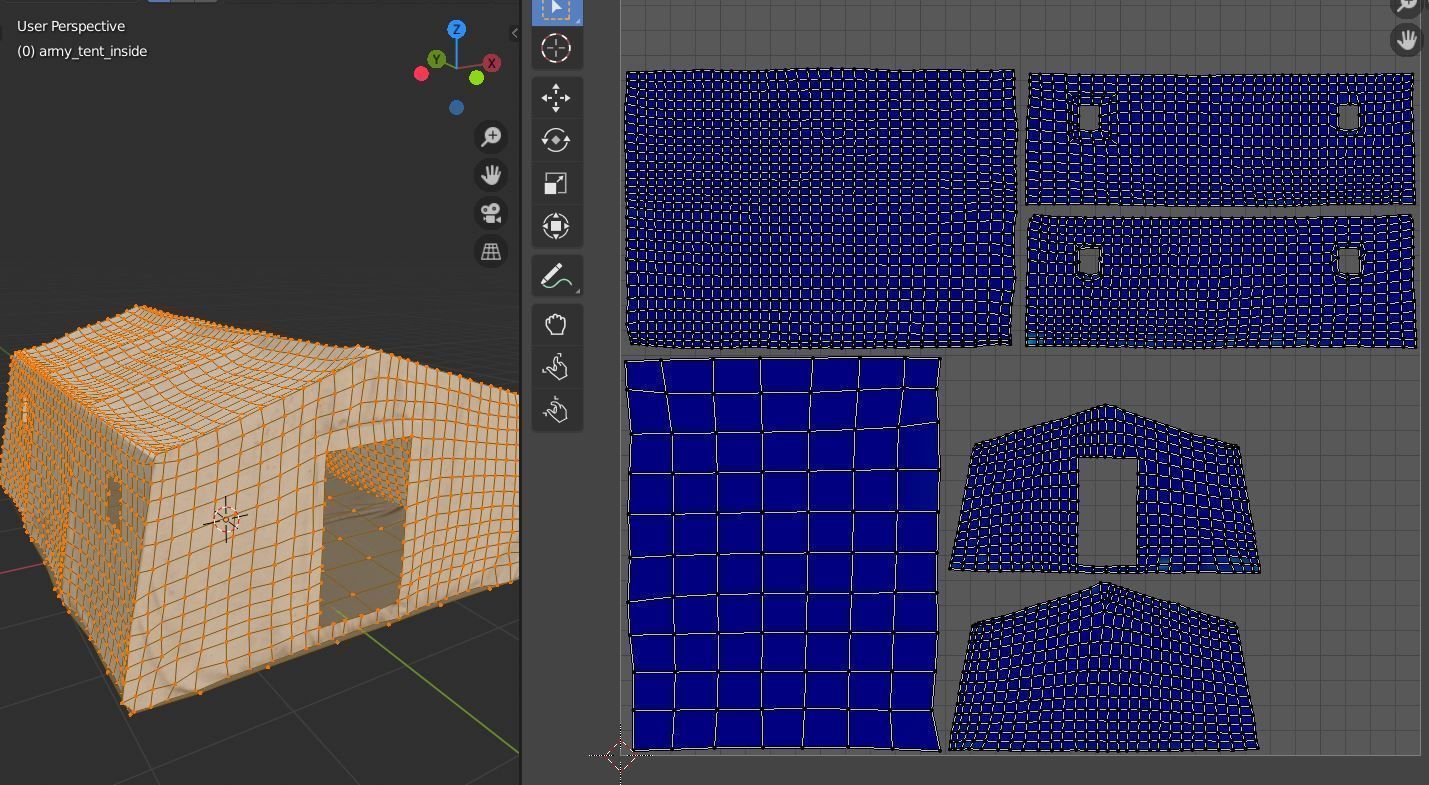 Army tent 3 color options Low-poly 3D model_19