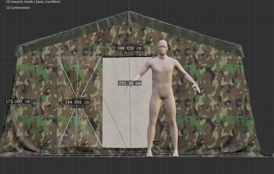 Army tent 3 color options Low-poly 3D model_14