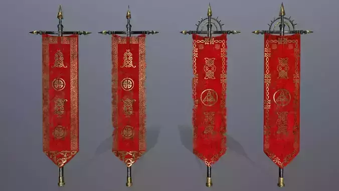 flag 1 chinese banners Low-poly 3D model