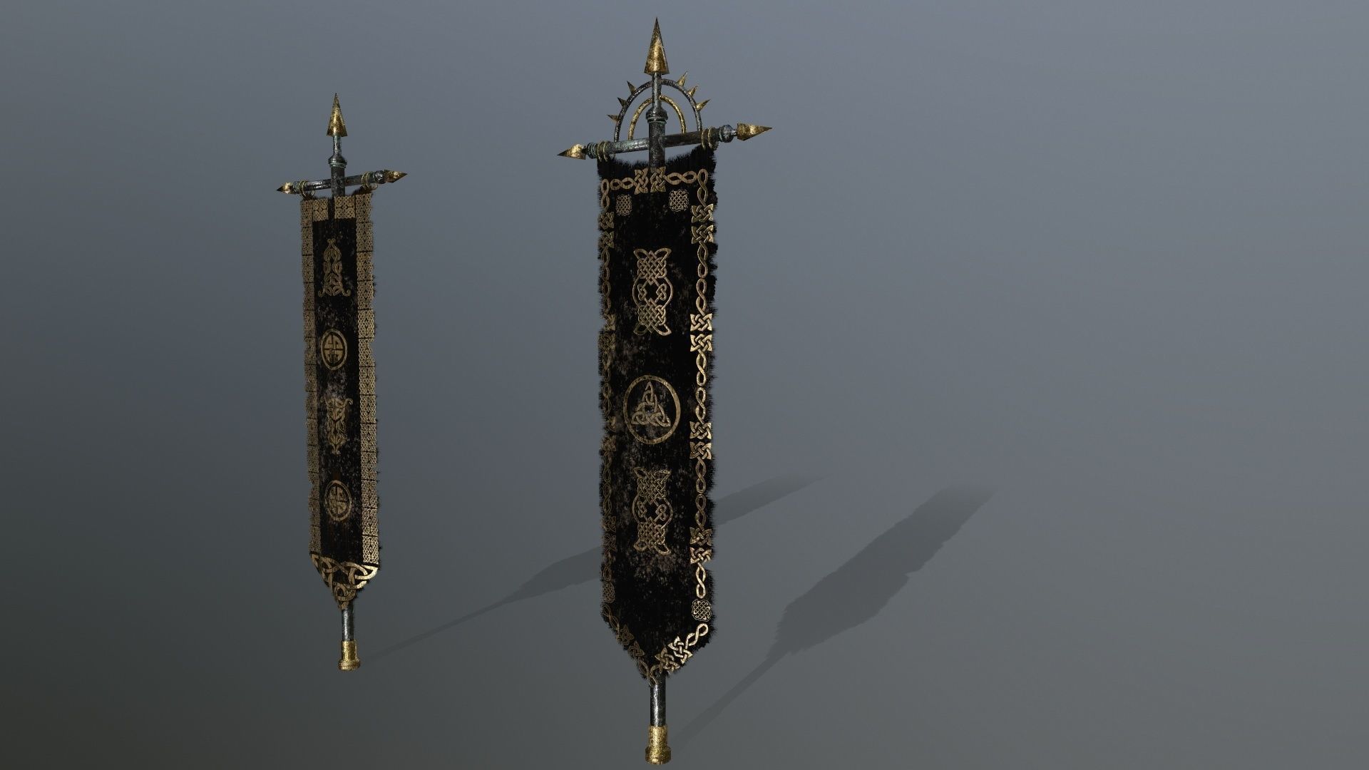 flag 2 three swords Low-poly 3D model_2