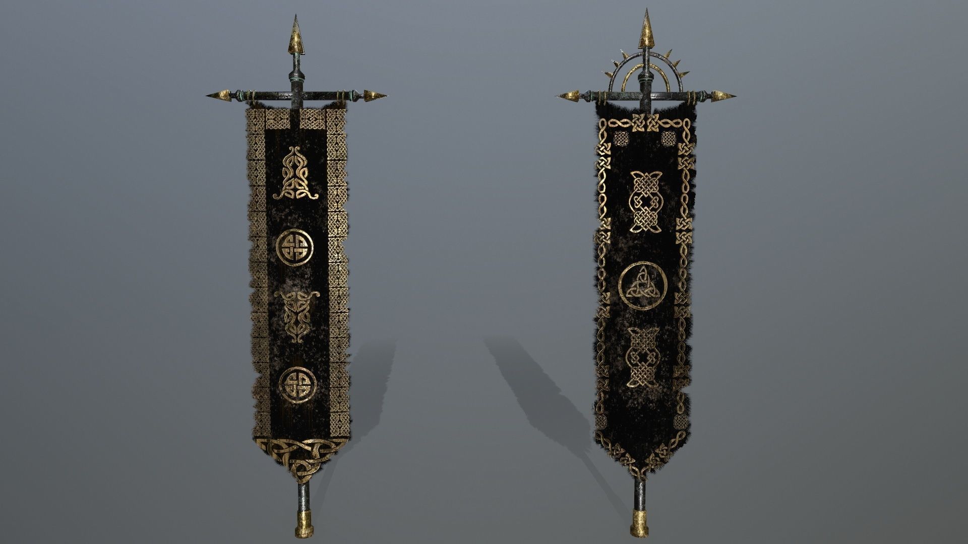 flag 2 three swords Low-poly 3D model_1