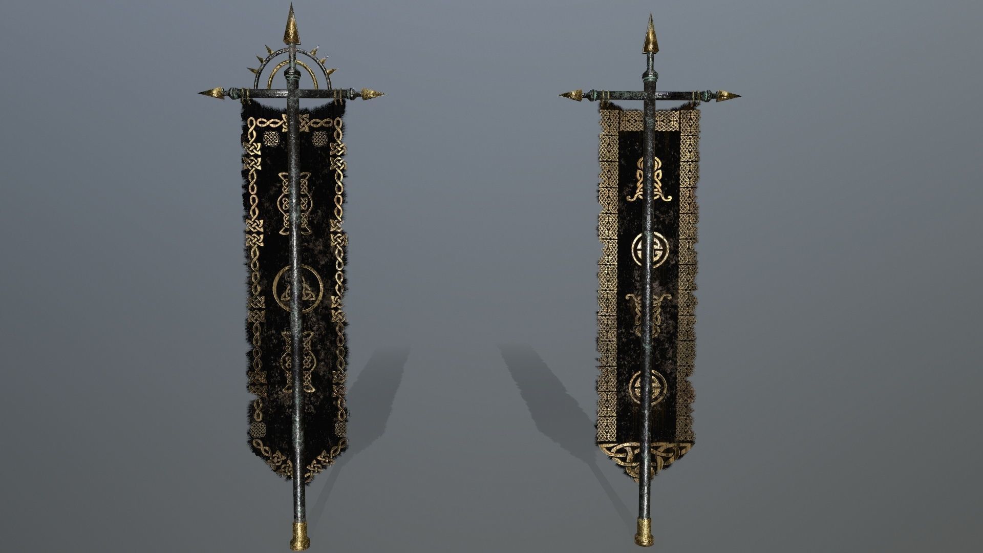 flag 2 three swords Low-poly 3D model_4