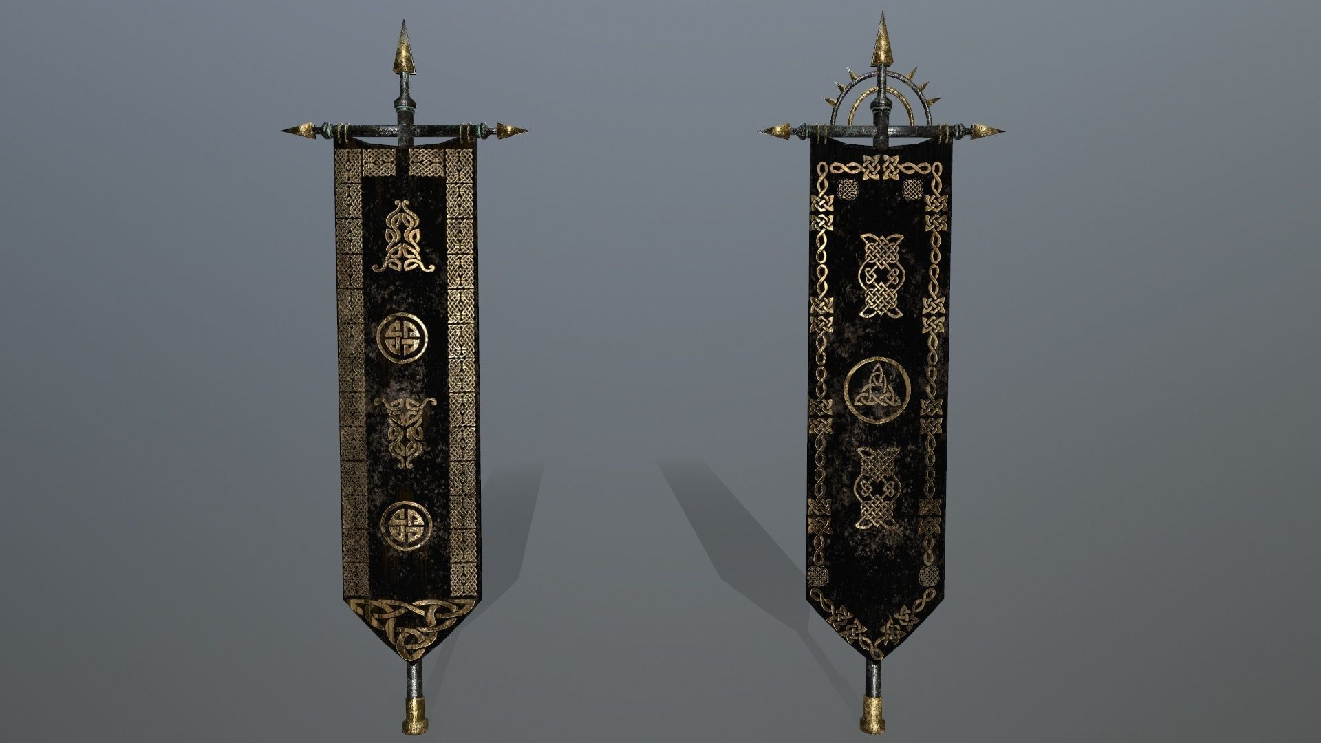 flag 2 three swords Low-poly 3D model_10