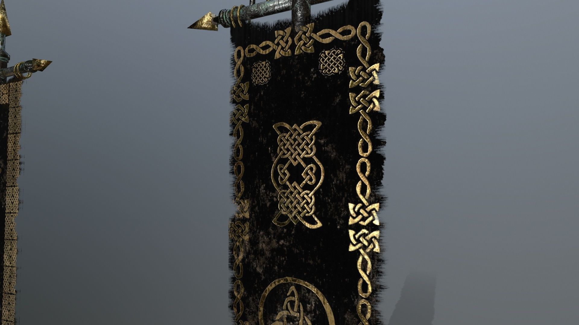 flag 2 three swords Low-poly 3D model_6