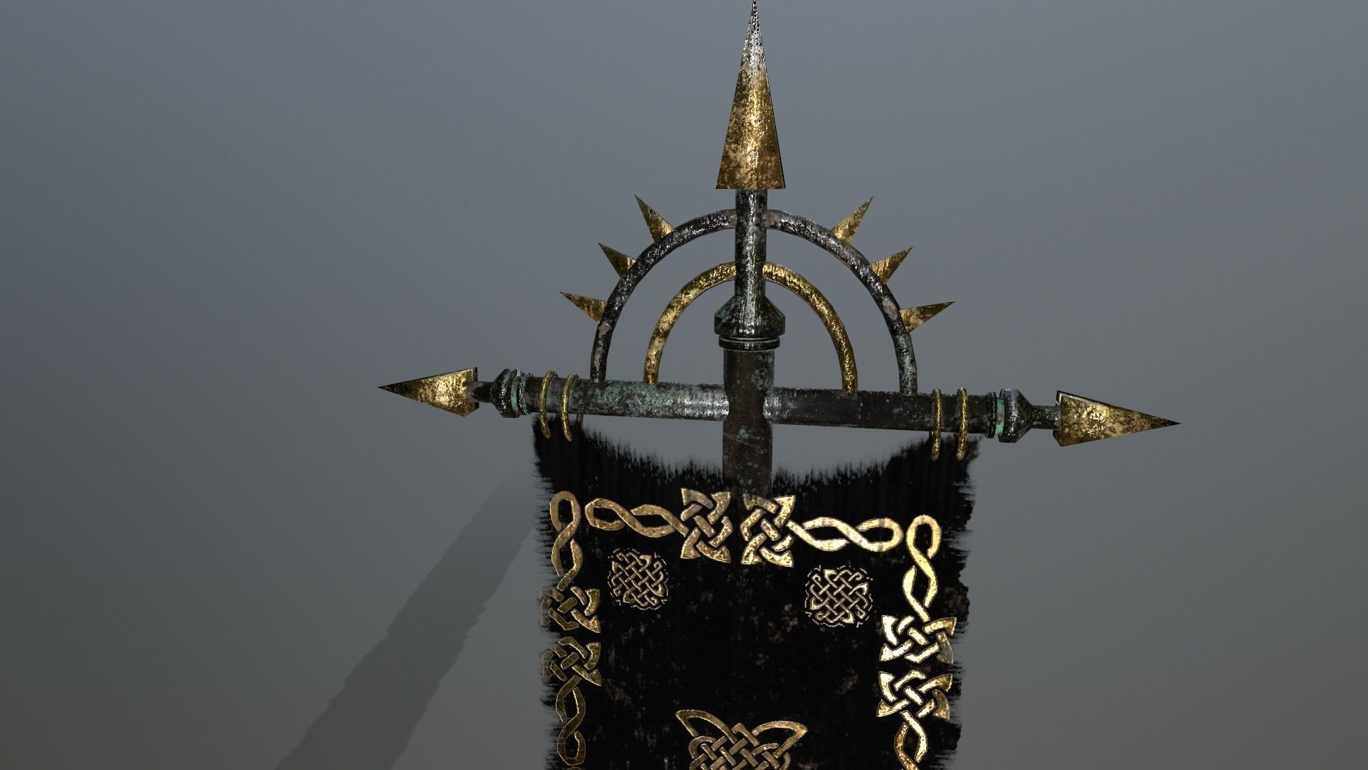 flag 2 three swords Low-poly 3D model_8