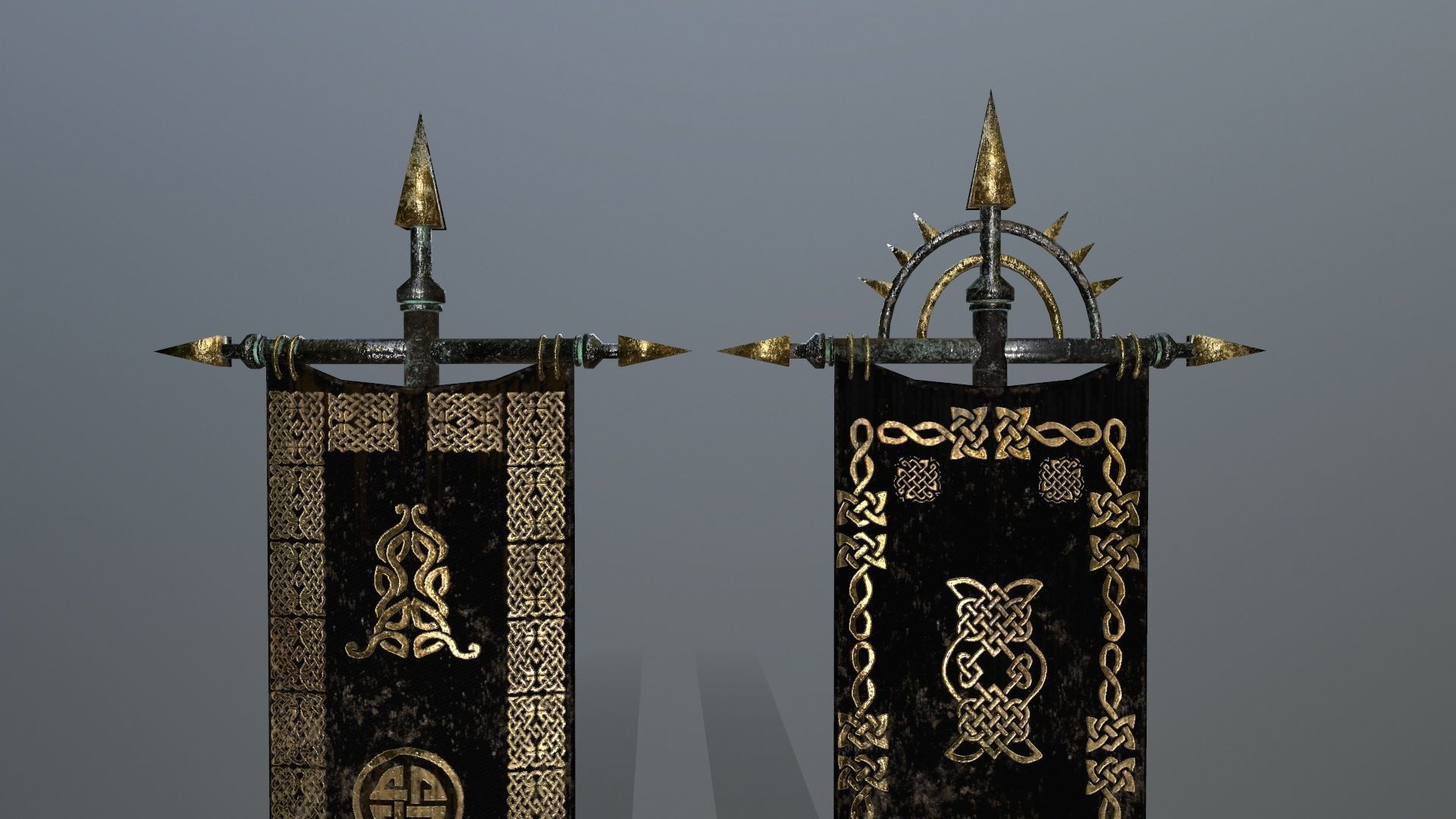 flag 2 three swords Low-poly 3D model_11