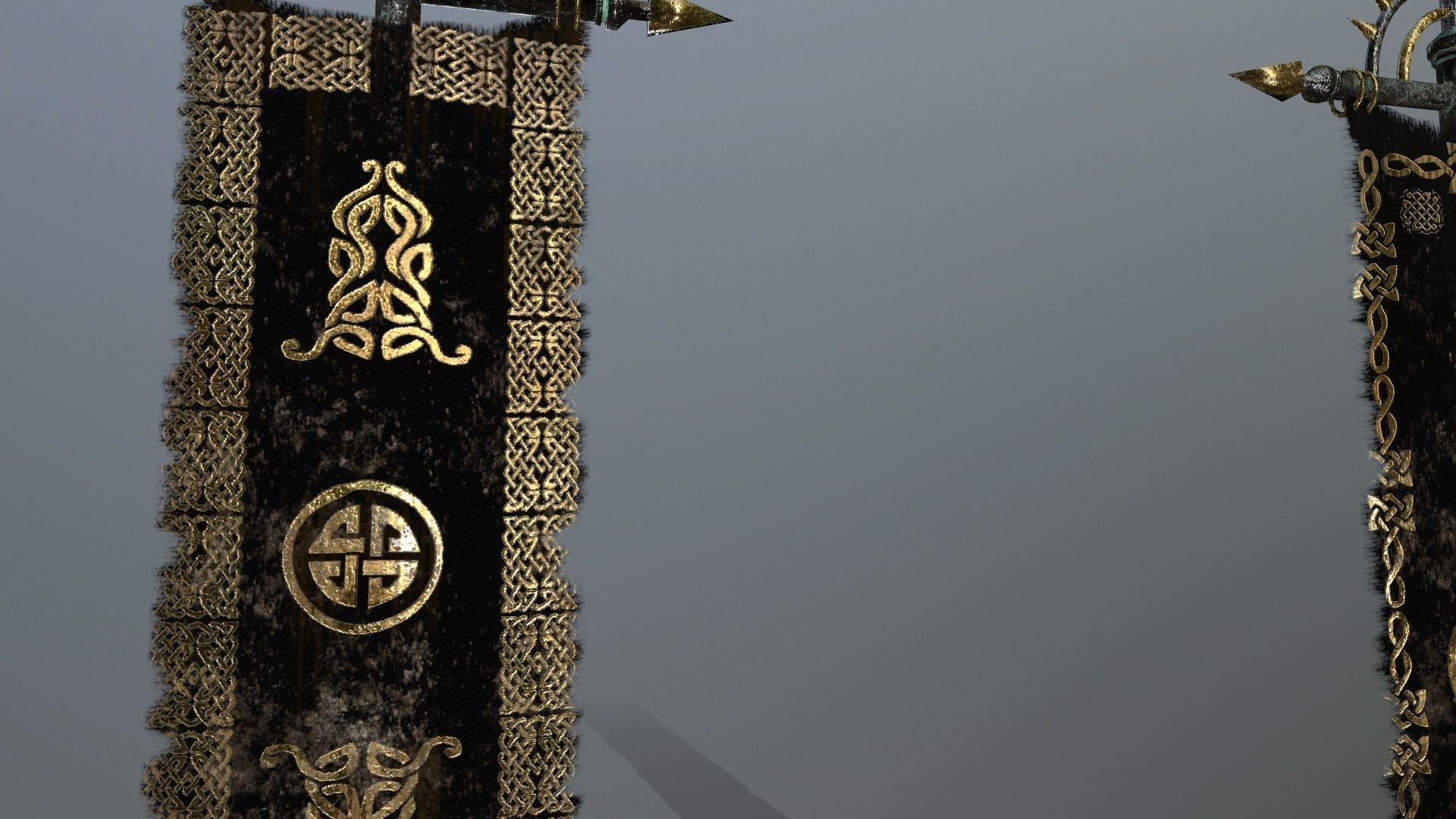flag 2 three swords Low-poly 3D model_7