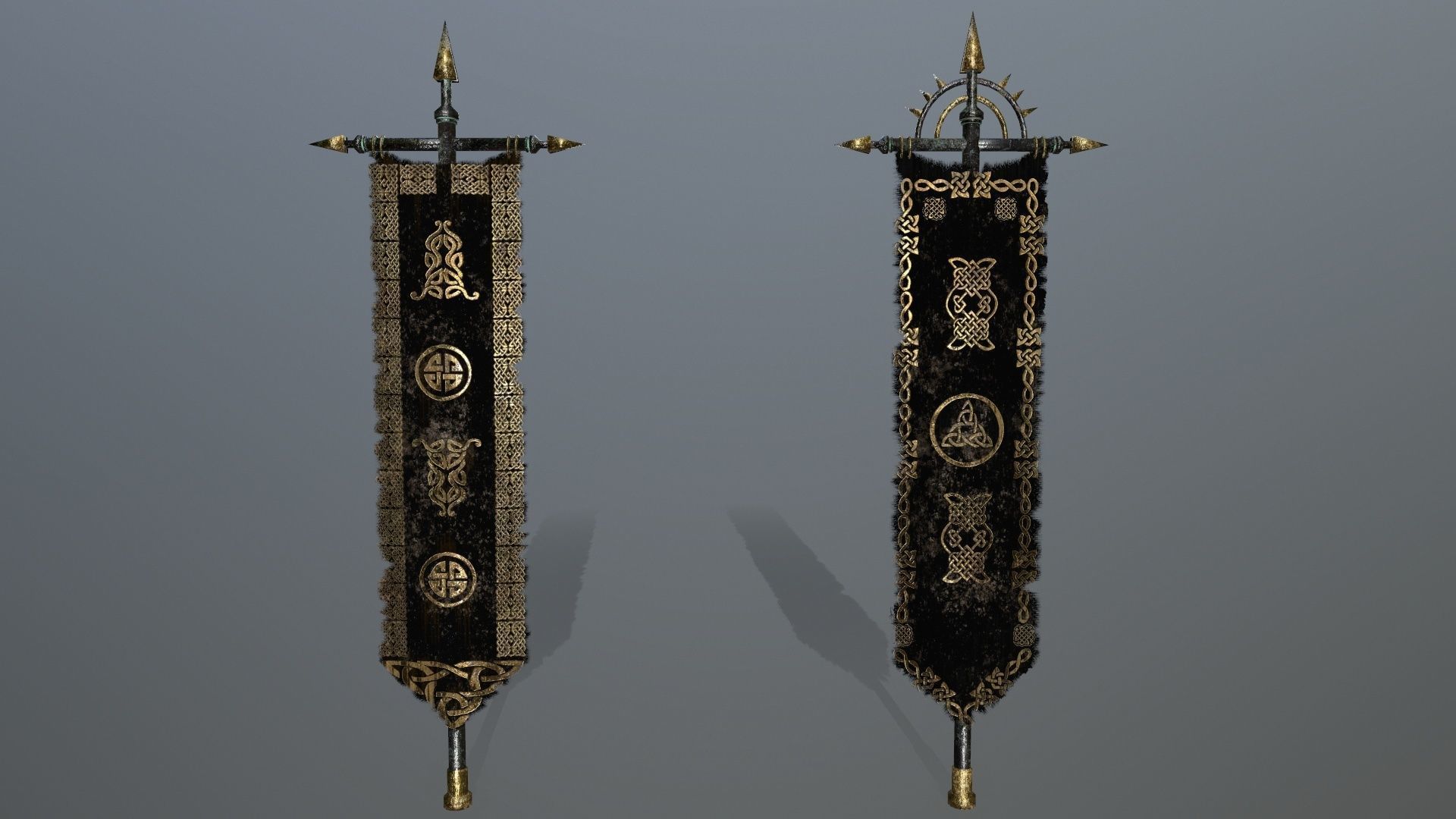 flag 2 three swords Low-poly 3D model_9