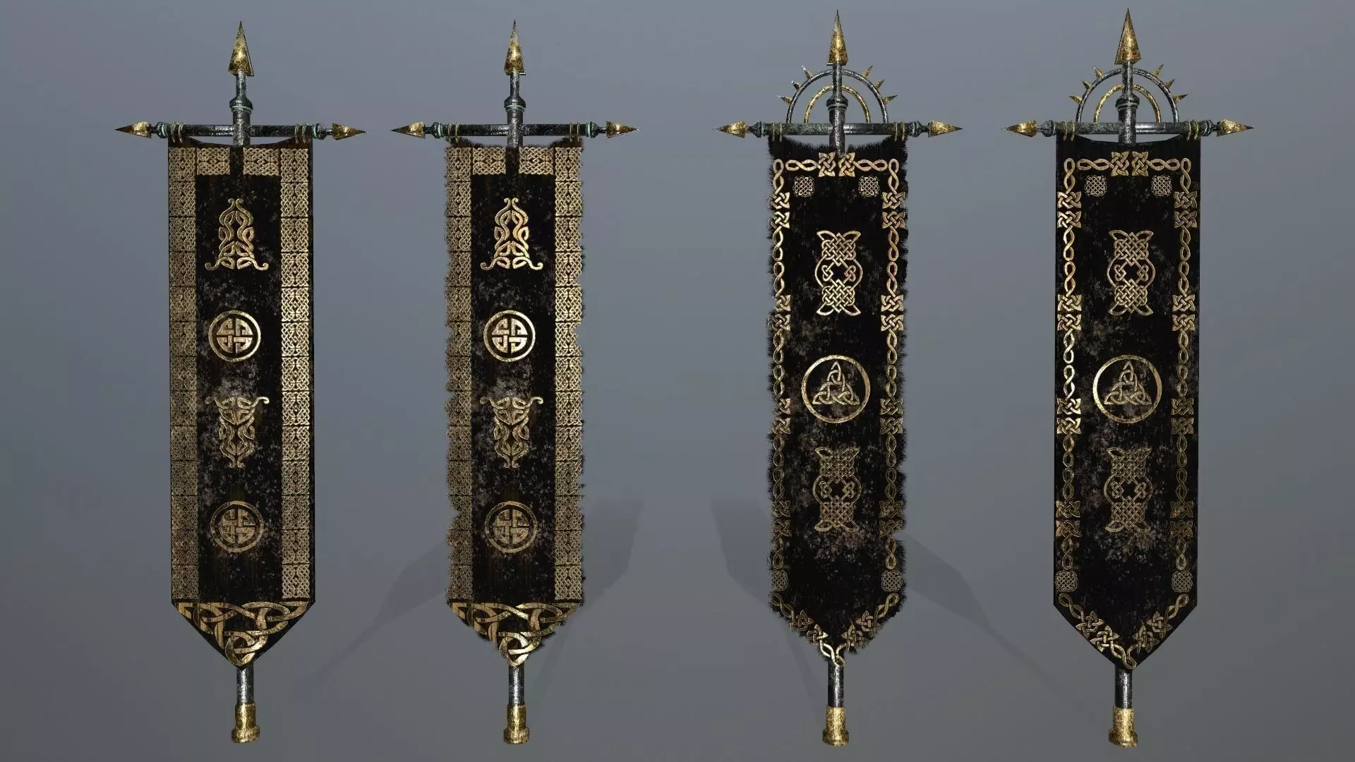 flag 2 three swords Low-poly 3D model_0