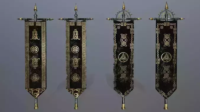 flag 2 three swords Low-poly 3D model
