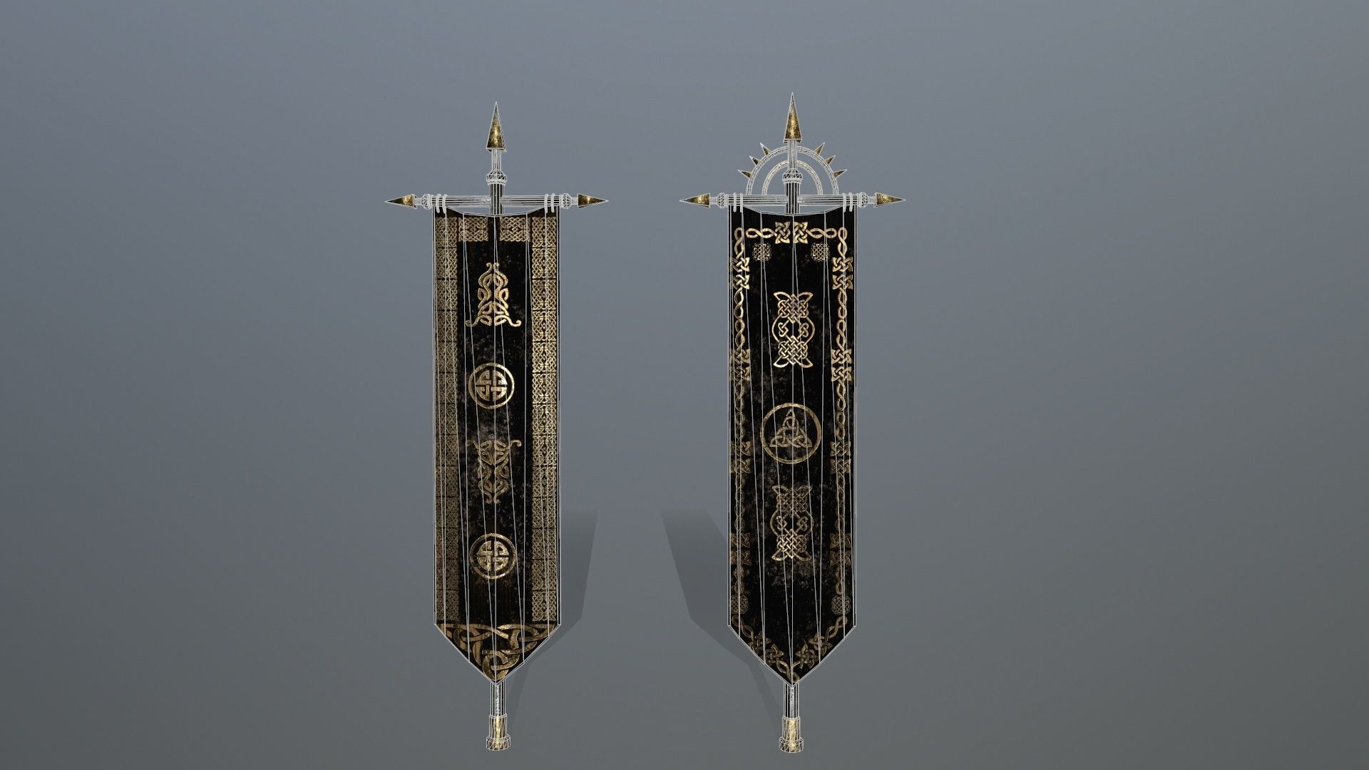 flag 2 three swords Low-poly 3D model_13