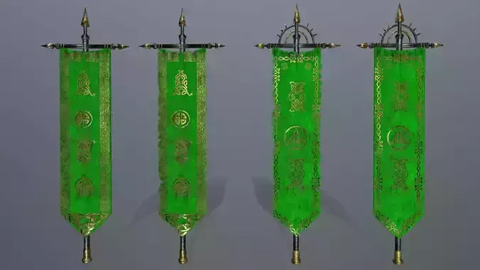 flag 4 pair of swords Low-poly 3D model