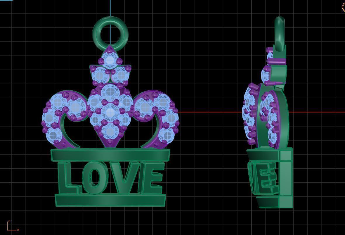 Love Crown Charm Pendant 3D print model_6