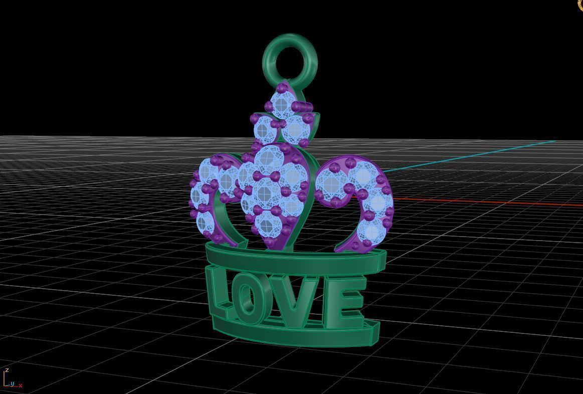 Love Crown Charm Pendant 3D print model_7