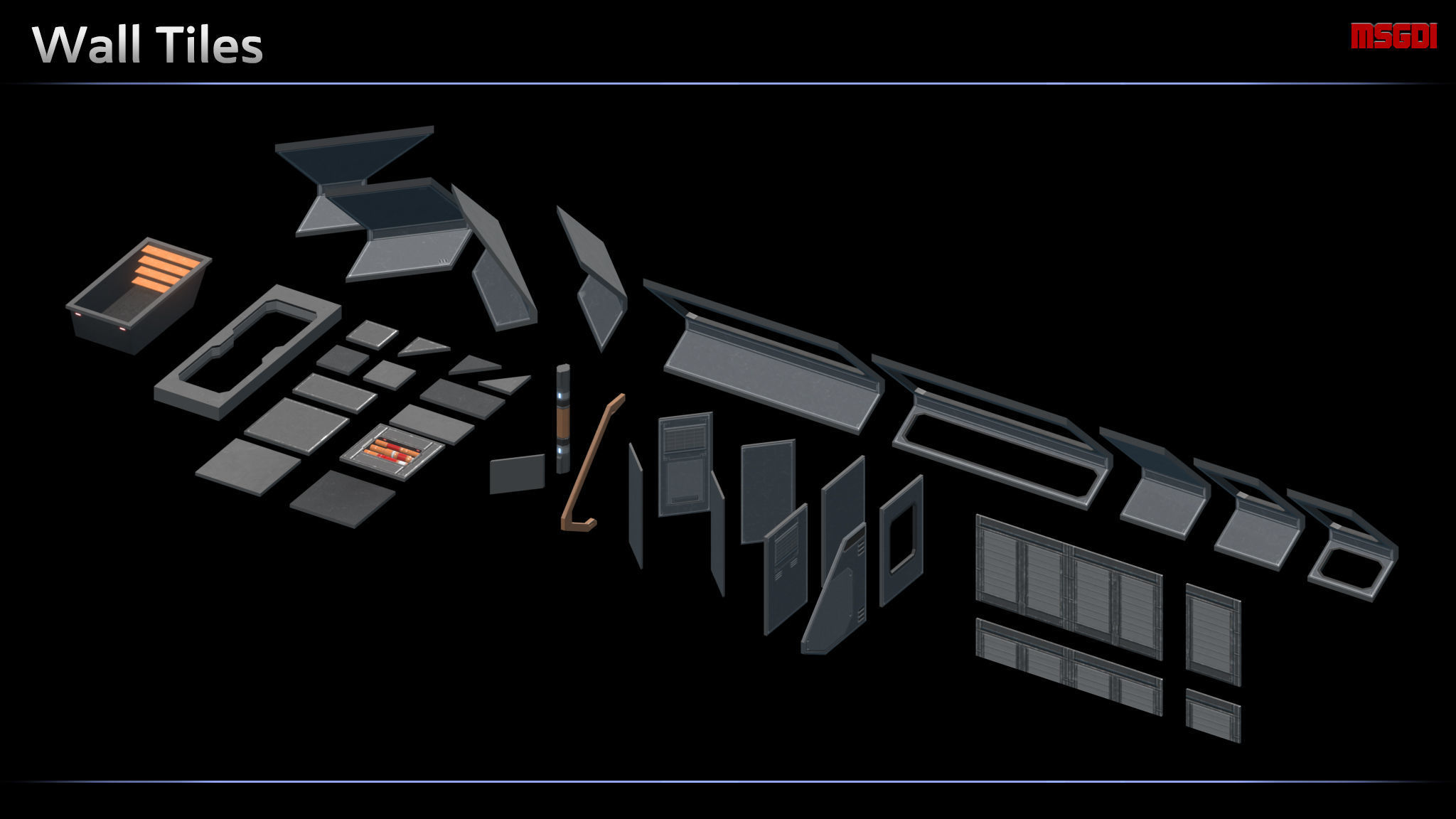 Modular Scifi Bridge Low-poly 3D model_6
