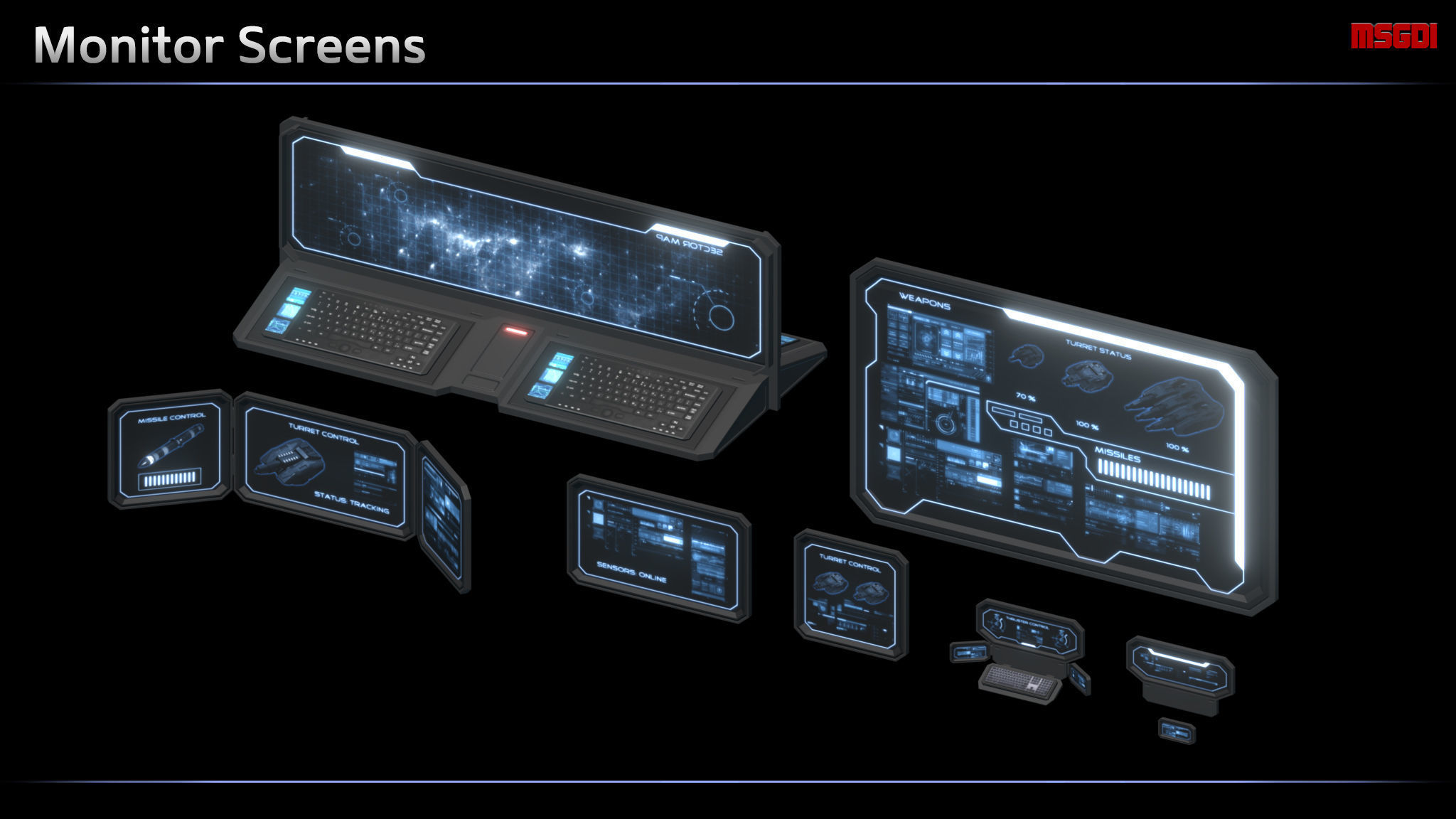 Modular Scifi Bridge Low-poly 3D model_8