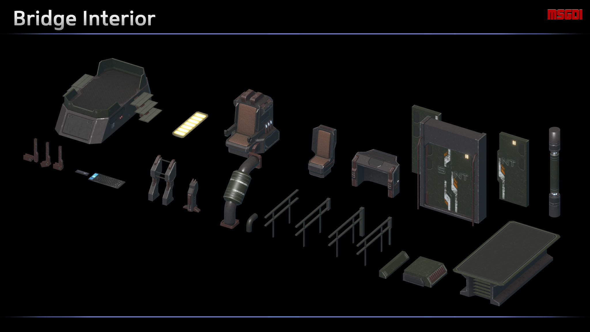 Modular Scifi Bridge Low-poly 3D model_7