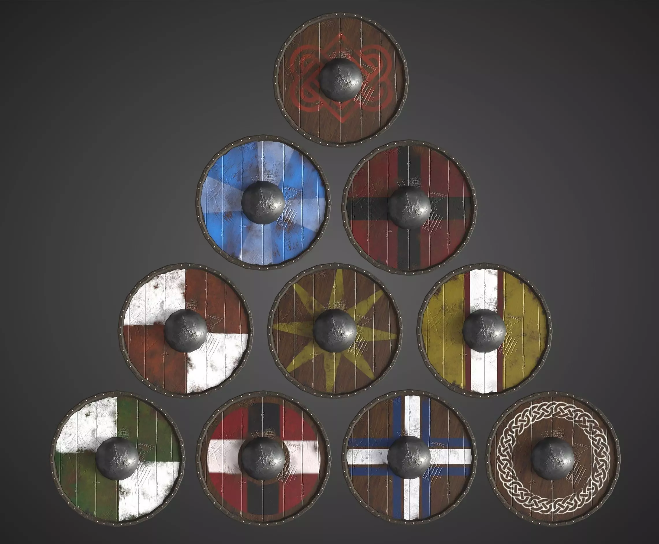  Viking shield-10 paint variations Low-poly 3D model_0