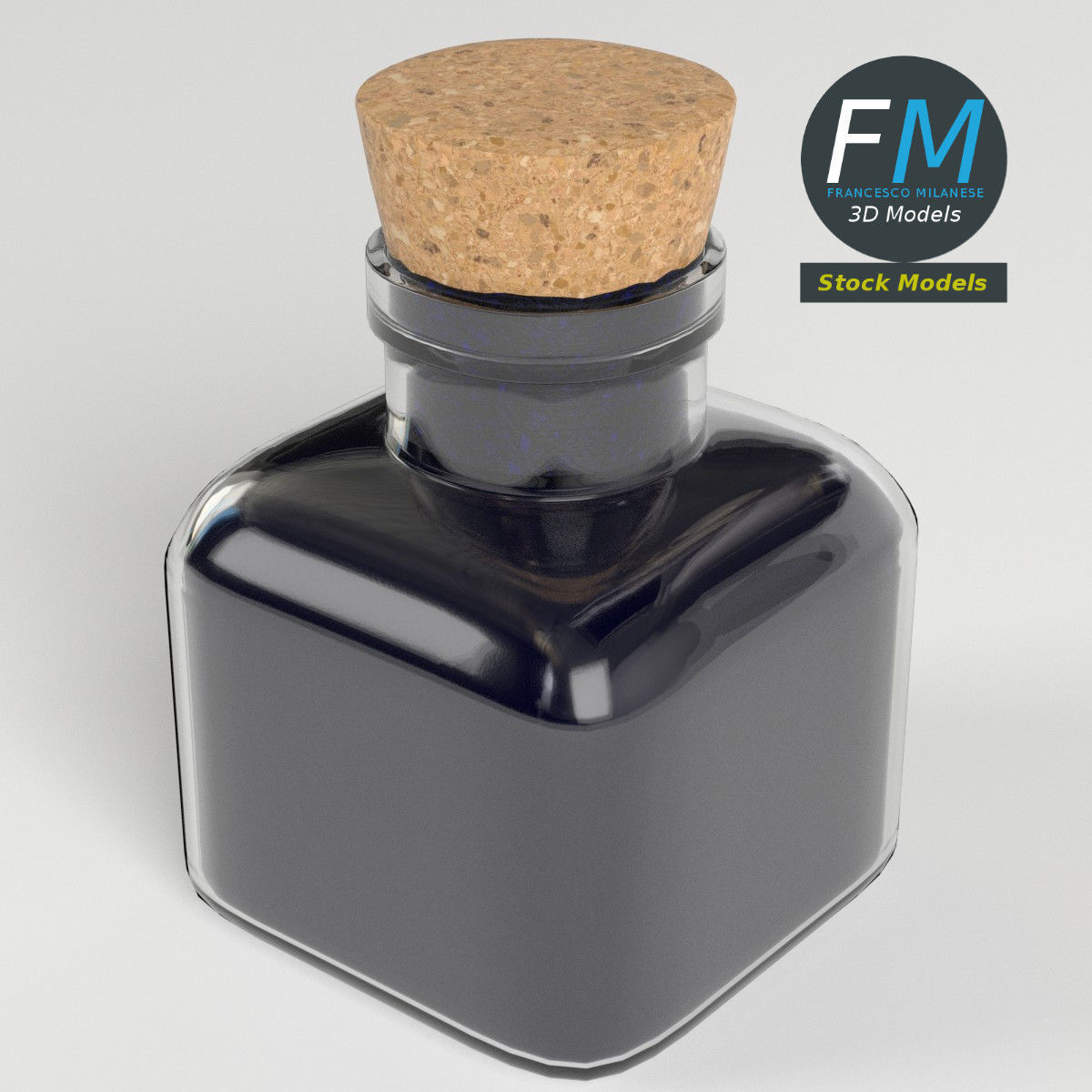 Vintage ink bottle 3D model_2