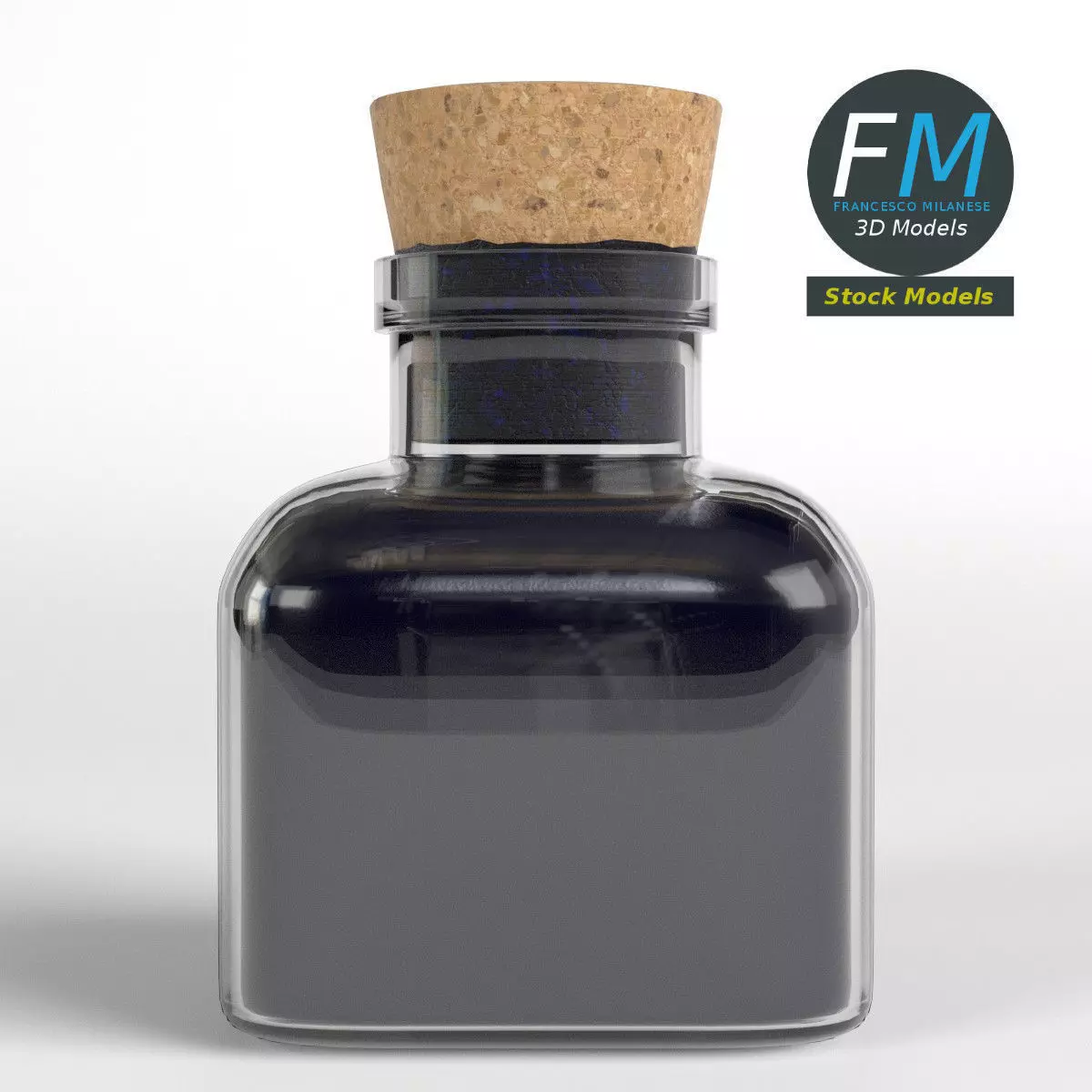 Vintage ink bottle 3D model_0