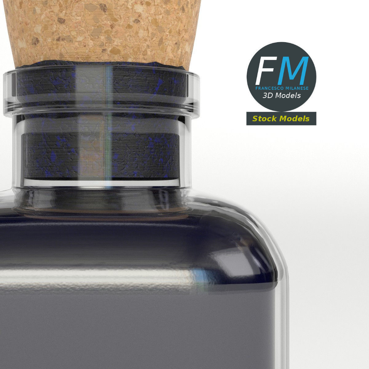 Vintage ink bottle 3D model_4