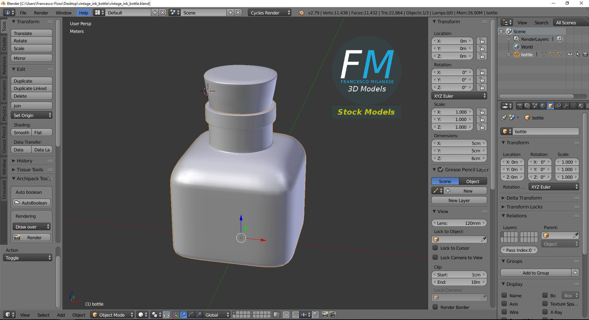 Vintage ink bottle 3D model_9