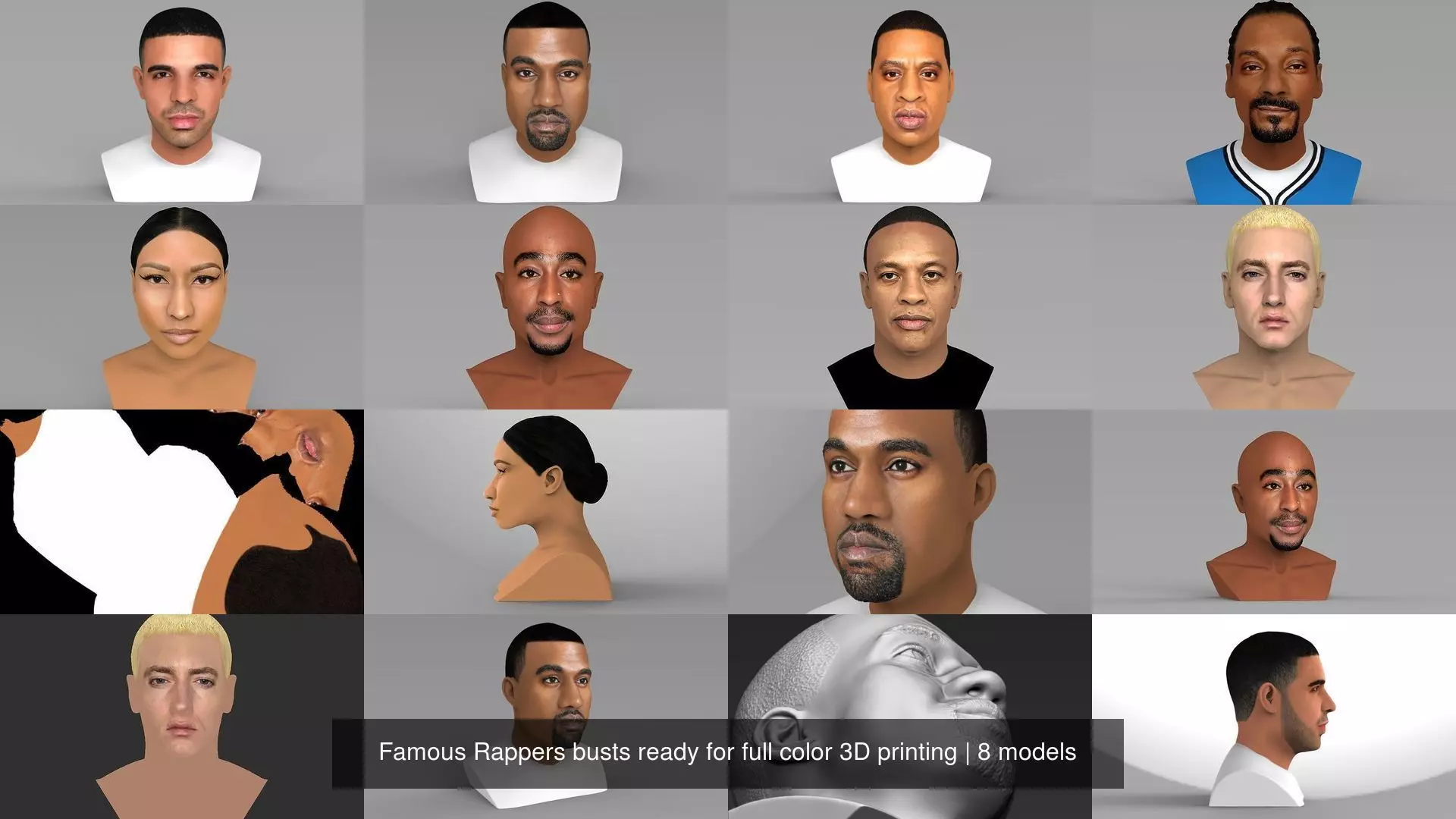 Famous Rappers busts ready for full color 3D printing 3D Model Collection_0