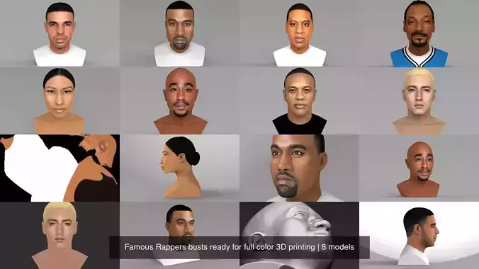 Famous Rappers busts ready for full color 3D printing 3D Model Collection