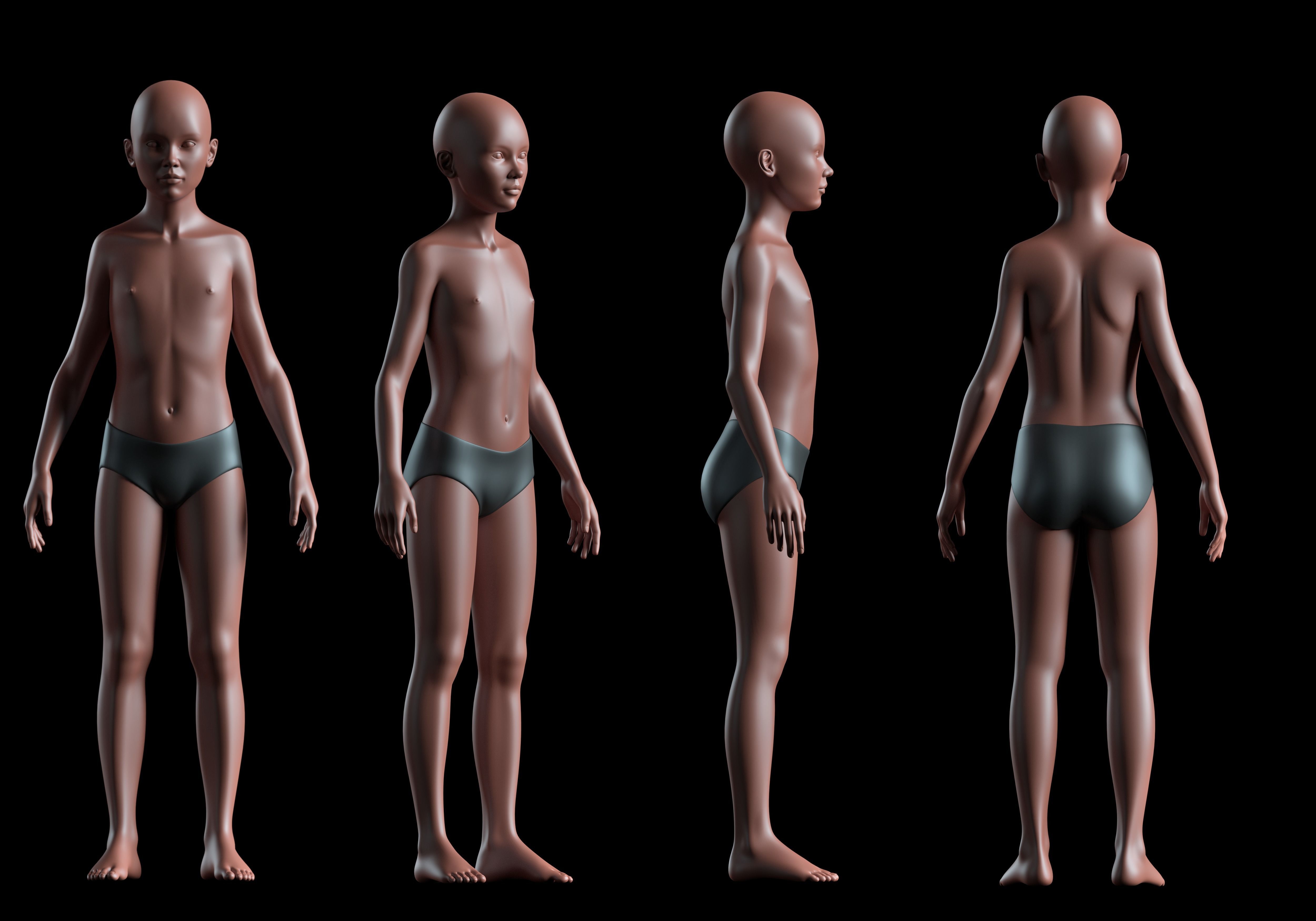Realistic Human Basemesh - UVMapped - Rigged Low-poly 3D model_12