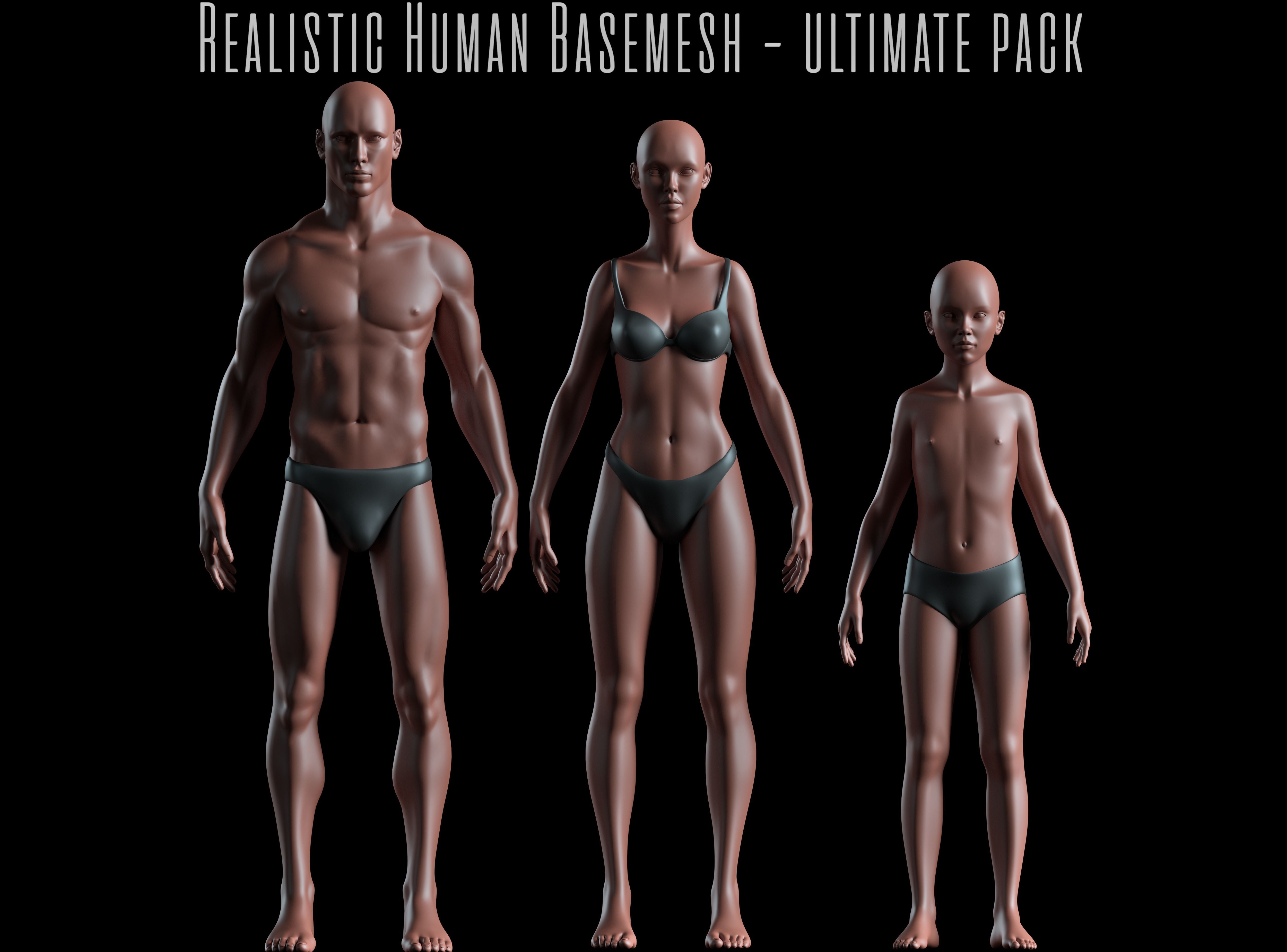 Realistic Human Basemesh - UVMapped - Rigged Low-poly 3D model_1