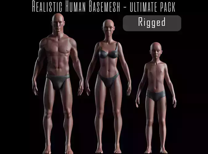 Realistic Human Basemesh - UVMapped - Rigged Low-poly 3D model