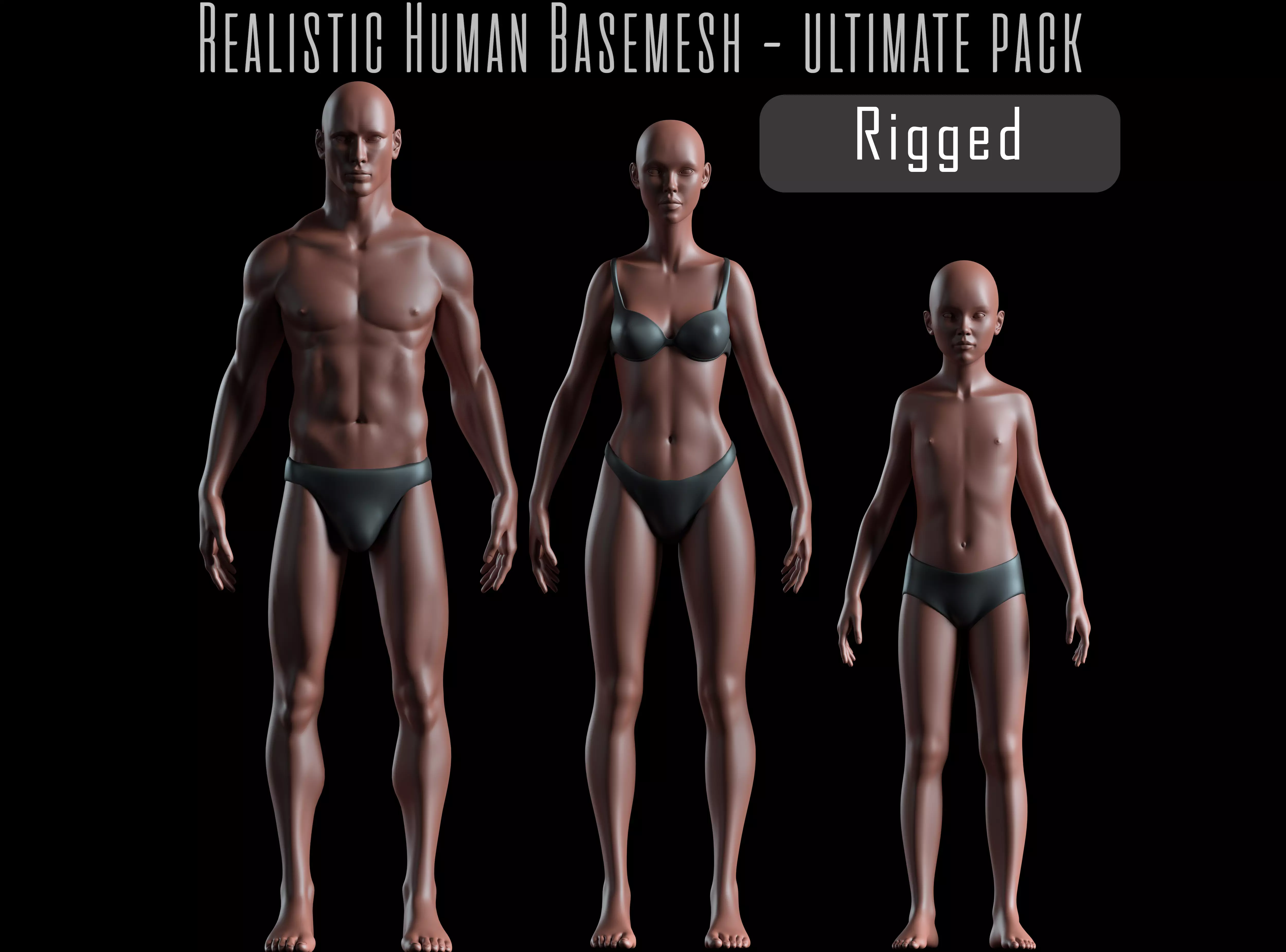 Realistic Human Basemesh - UVMapped - Rigged Low-poly 3D model_0