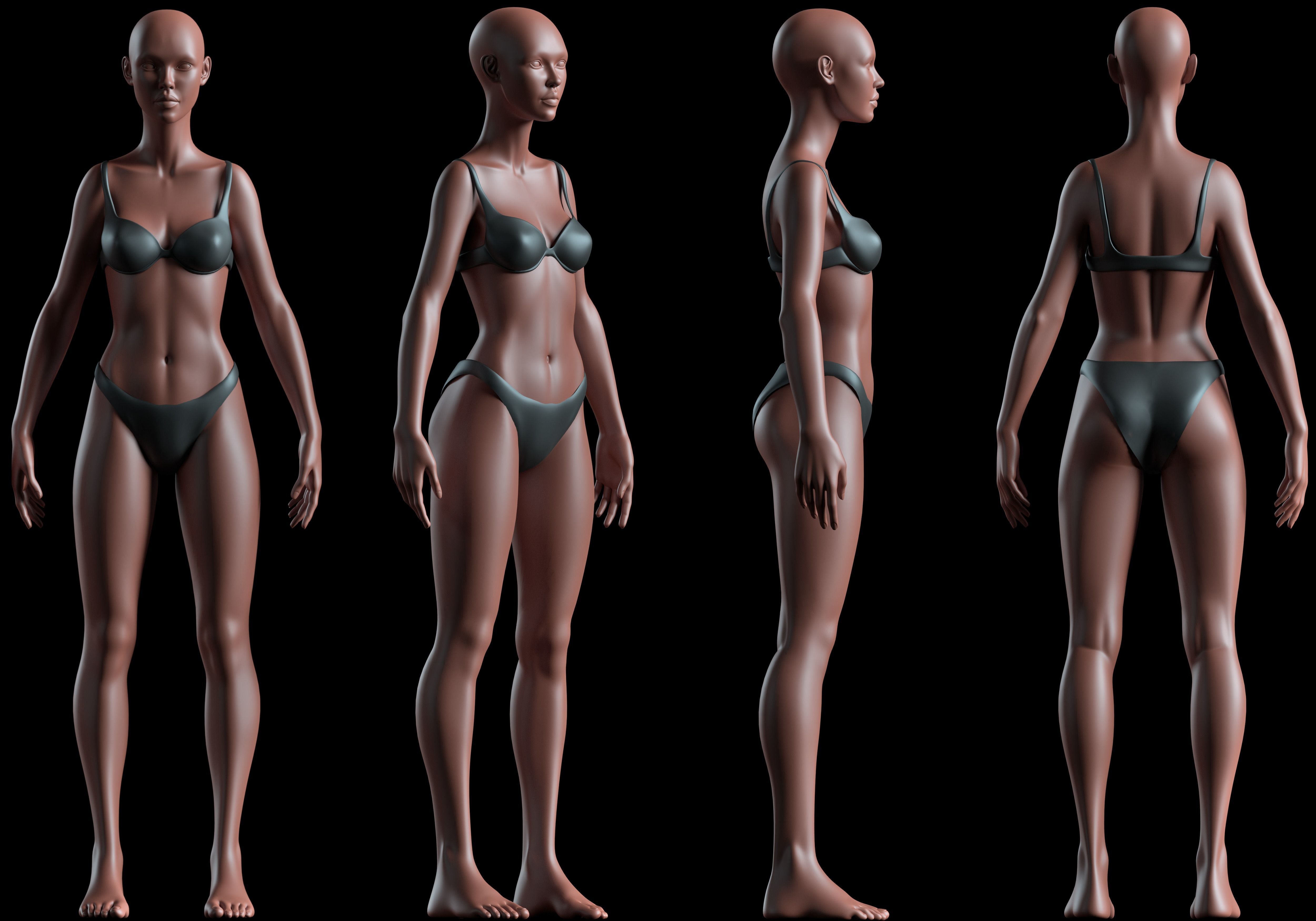 Realistic Human Basemesh - UVMapped - Rigged Low-poly 3D model_7