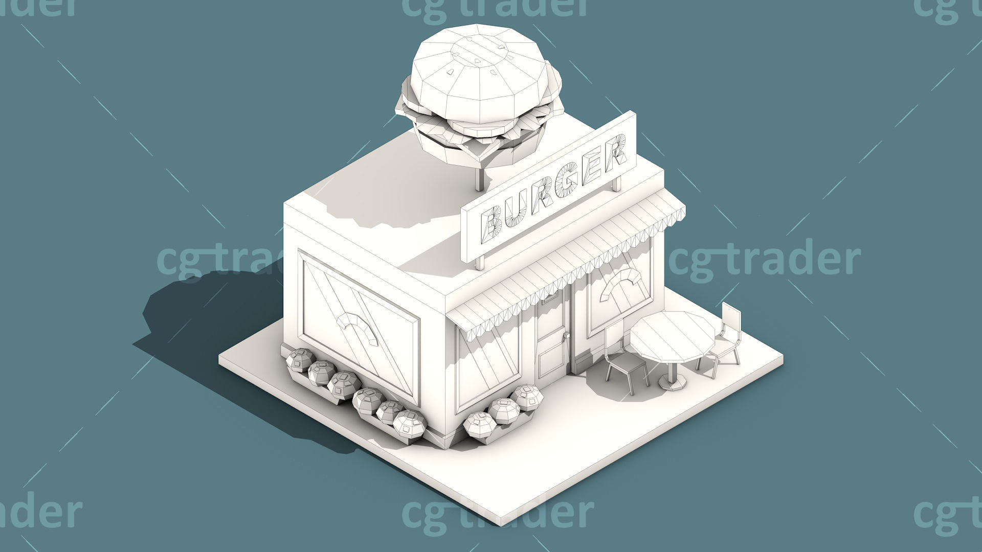 Low Poly Stores House ver 2 Isometric Low-poly 3D model_7