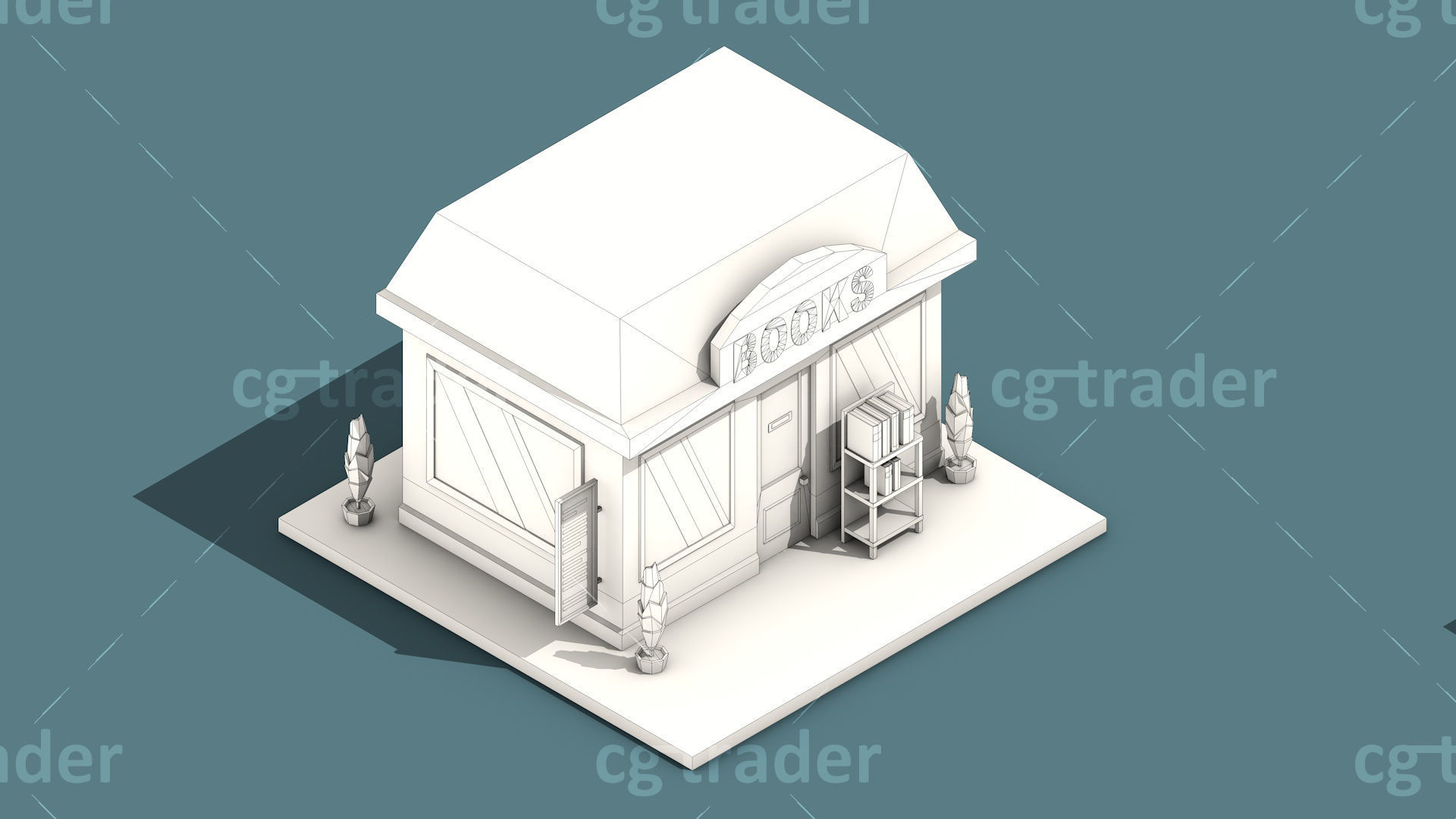 Low Poly Stores House ver 2 Isometric Low-poly 3D model_11