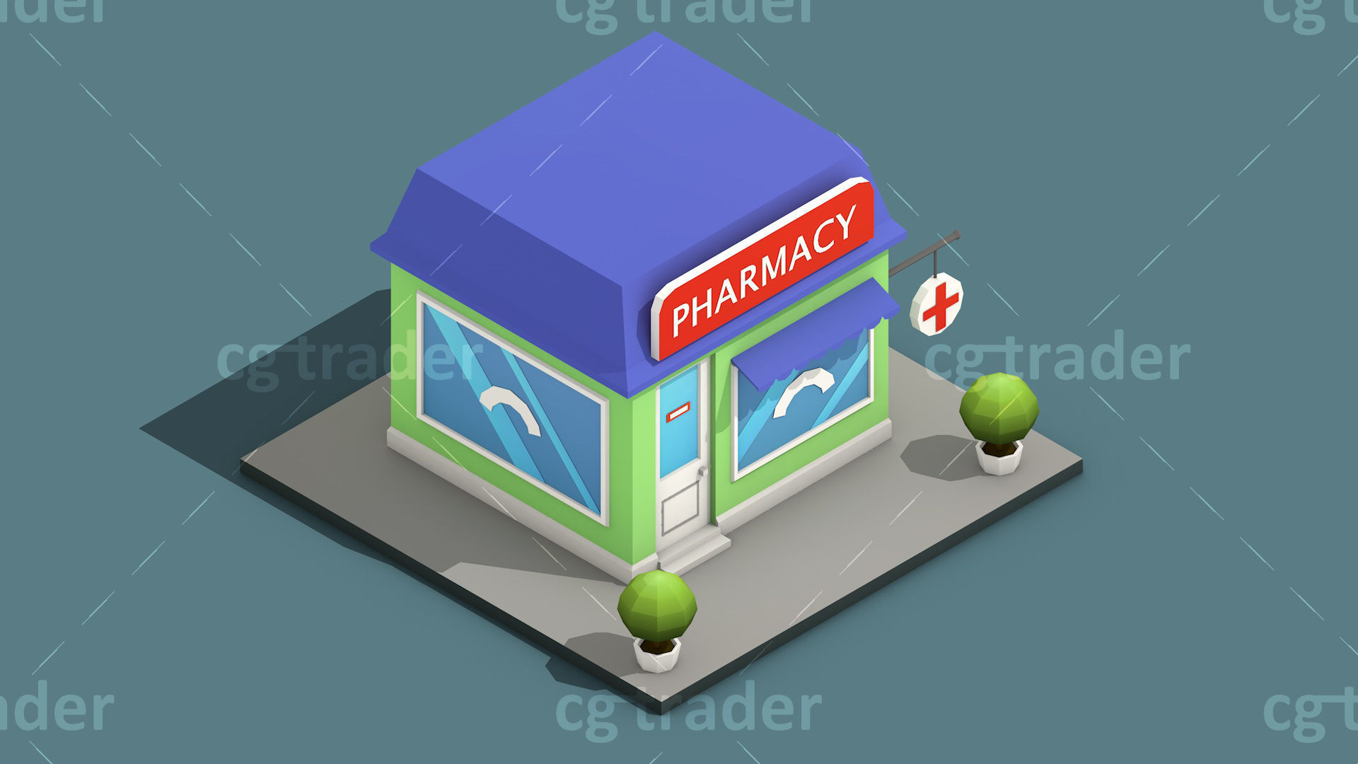 Low Poly Stores House ver 2 Isometric Low-poly 3D model_14