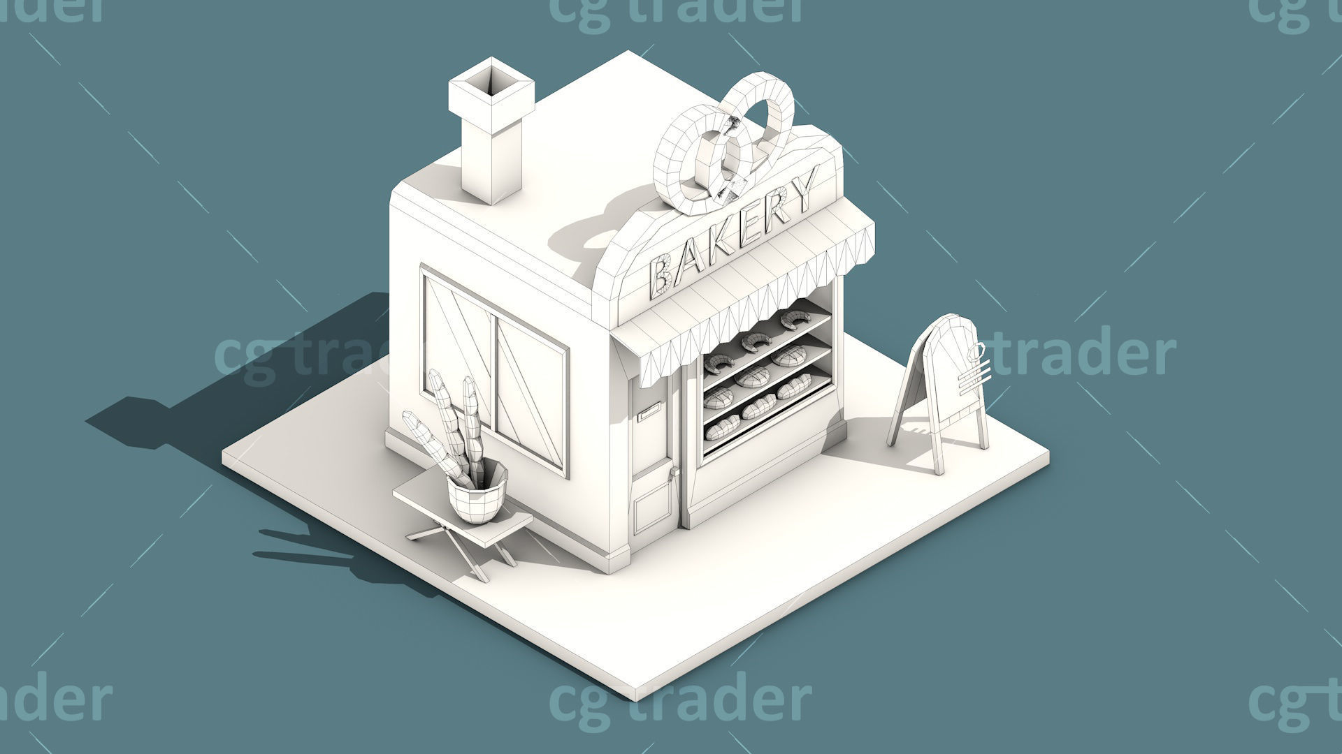 Low Poly Stores House ver 2 Isometric Low-poly 3D model_19