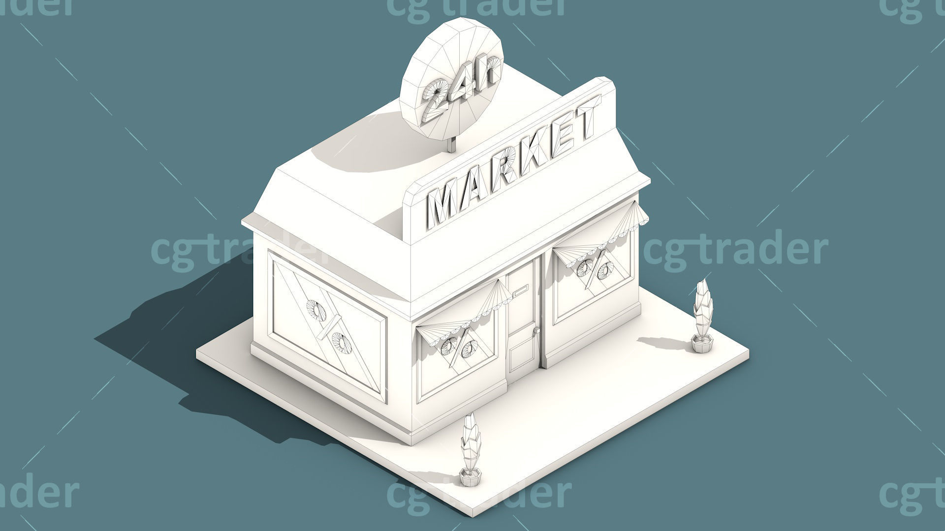 Low Poly Stores House ver 2 Isometric Low-poly 3D model_5