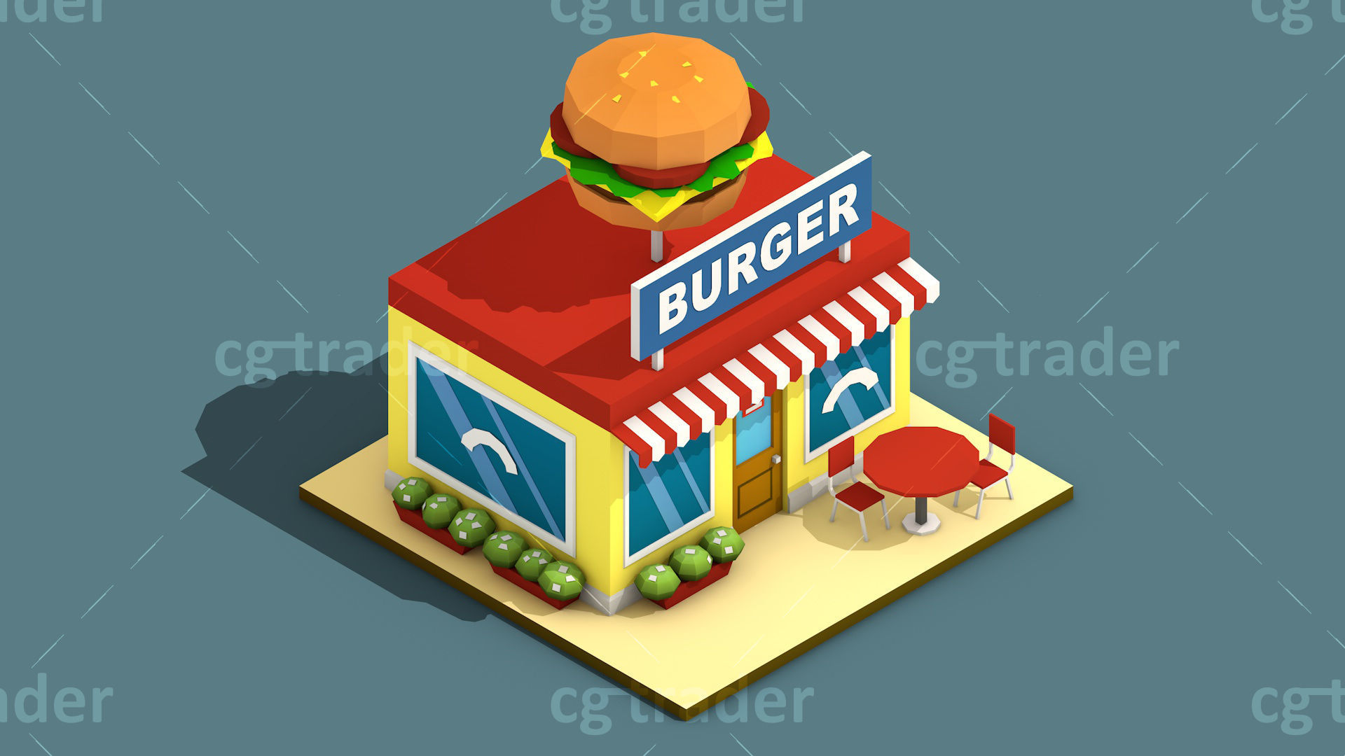 Low Poly Stores House ver 2 Isometric Low-poly 3D model_6