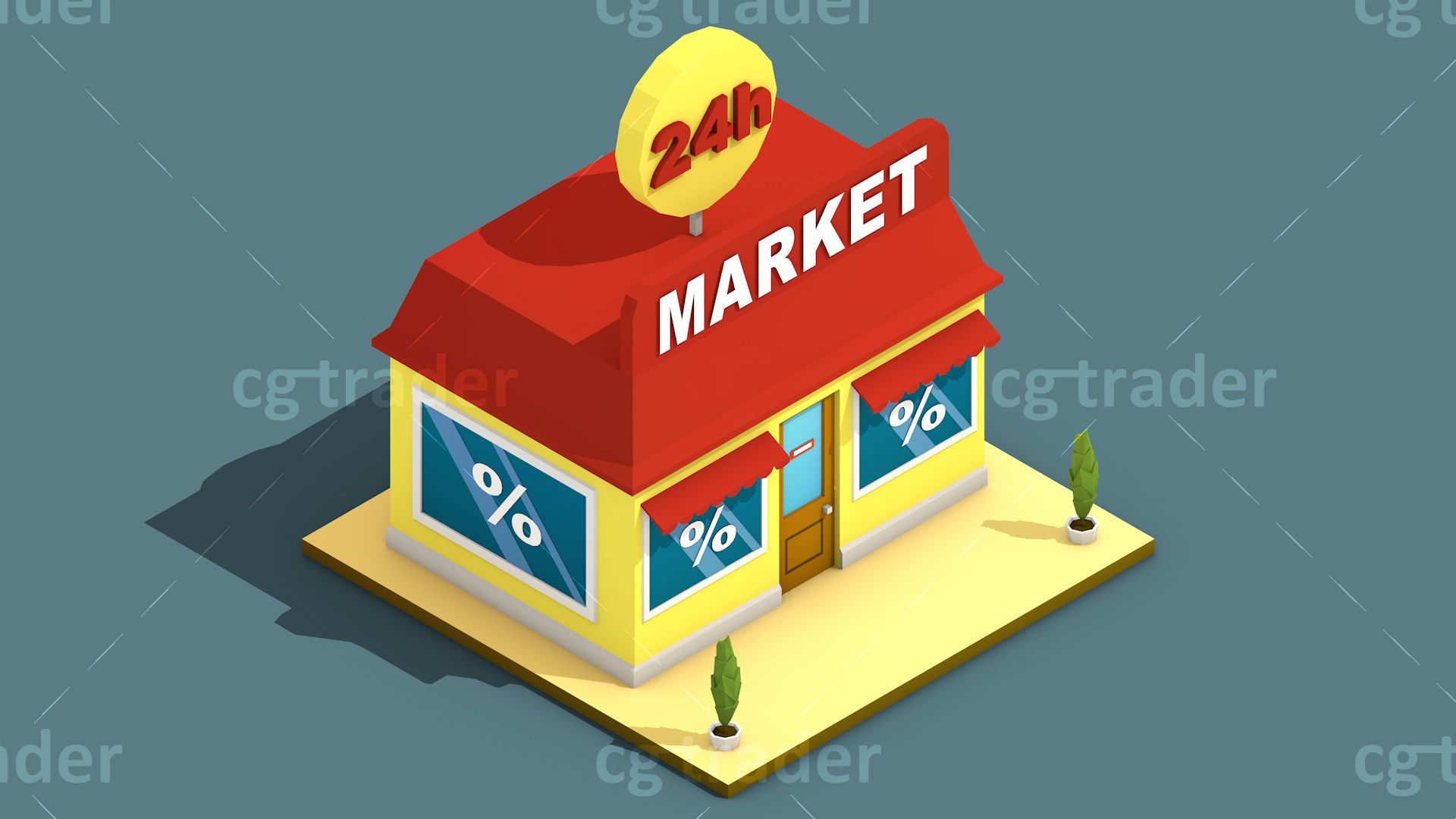 Low Poly Stores House ver 2 Isometric Low-poly 3D model_4