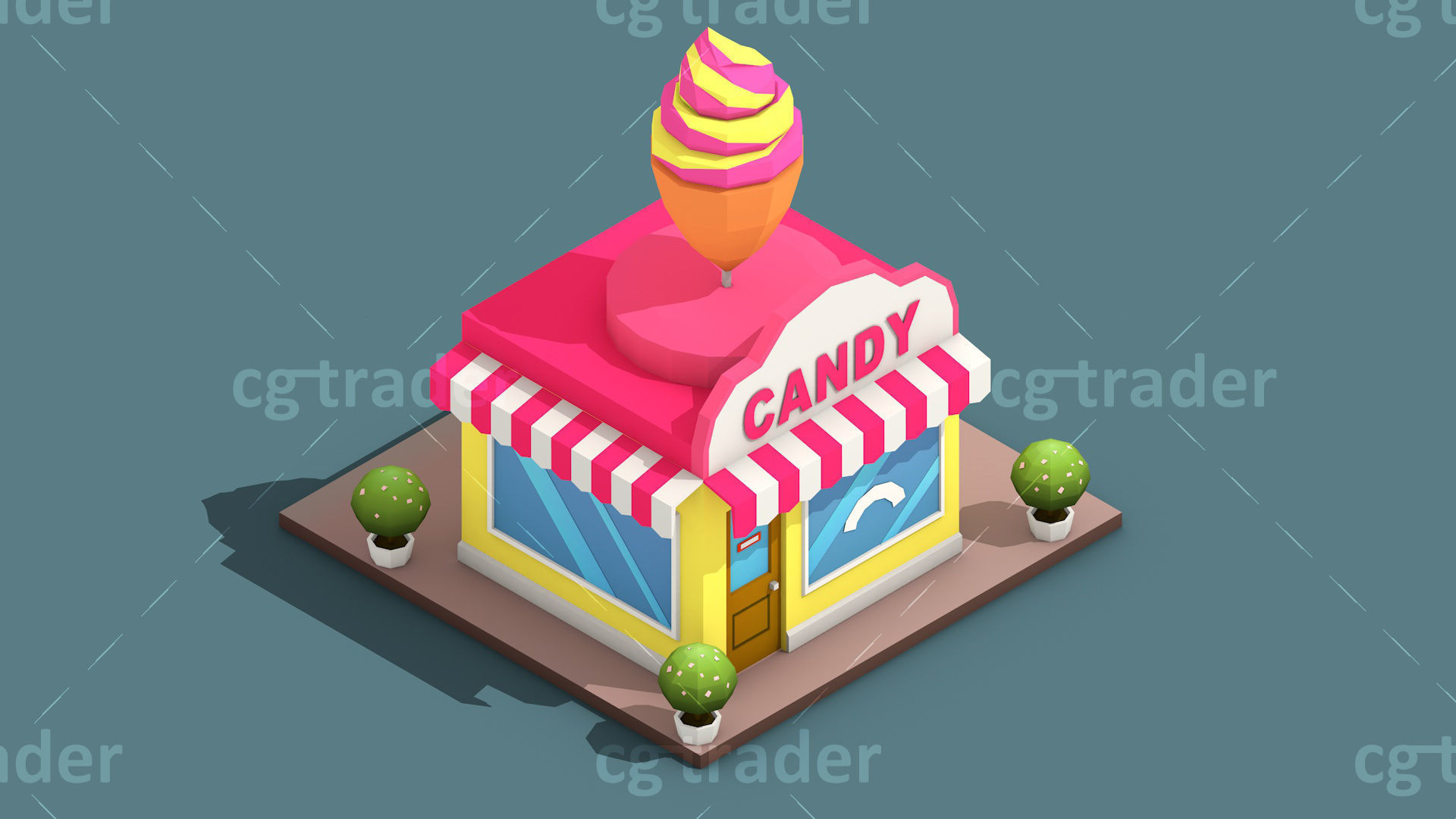Low Poly Stores House ver 2 Isometric Low-poly 3D model_8