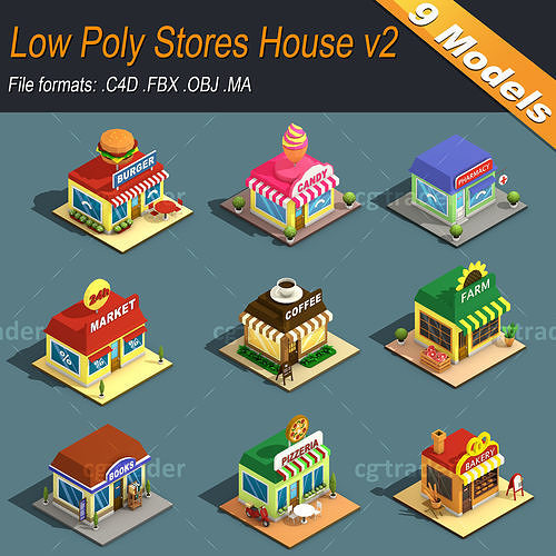 Low Poly Stores House ver 2 Isometric Low-poly 3D model